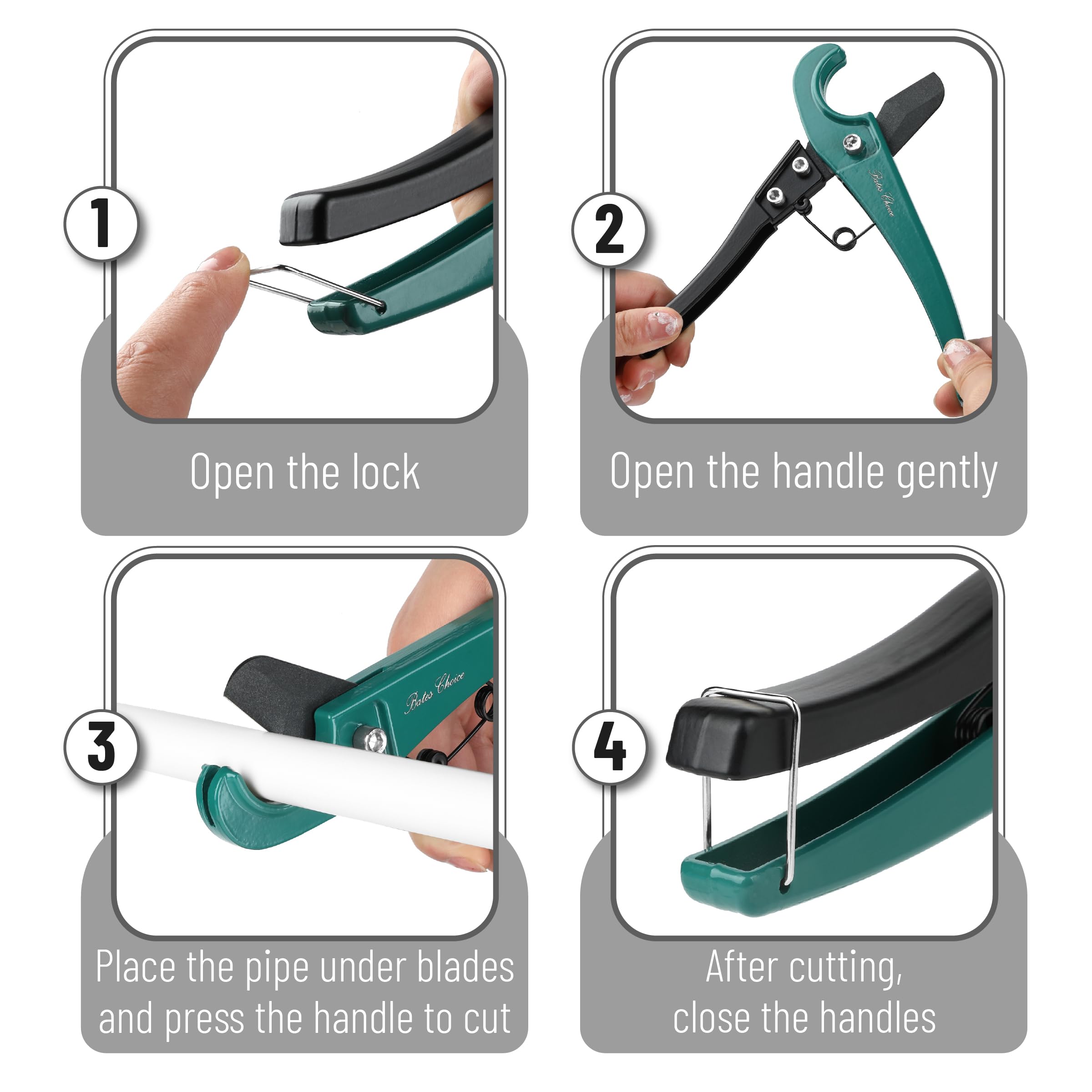 Bates- Cortador de tubos PEX, corta hasta 1-1/4 pulgadas, cortador de tubos de 1/8 a 7/8 pulgadas, cintas de sellado PTFE, herramientas PEX, herramienta de corte de manguera de goma, herramienta de