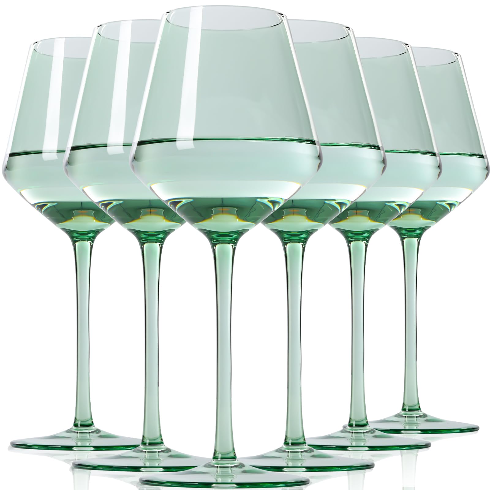 Lot de 6 verres à vin vert soufflés à la main - Verres à vin