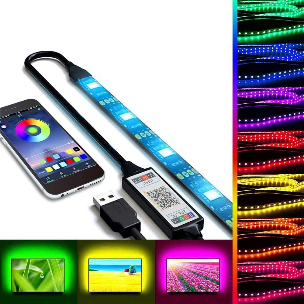 2m USB LED Strip Light Bluetooth Smartphone APP Control, RGB 5050 Color Changing Flexible Waterproof TV Backlight Strip for Indoor & Outdoor DIY Decoration