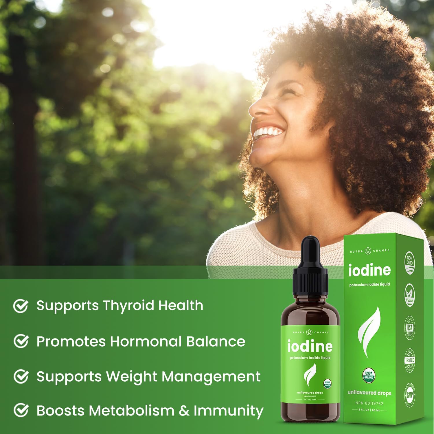 Organic Iodine Liquid Drops - 250 mcg Iodine Supplement for Women & Men - Potassium Iodide Solution 250 mcg - 590 Servings - Thyroid, Hormone & Metabolic Support - Non-GMO, Vegan - Image 2