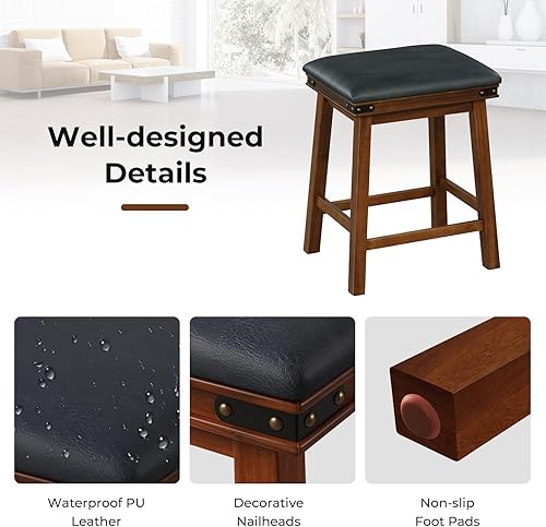 Miniatura 6 de Giantex Juego de 2 taburetes de bar de 24 pulgadas de altura de mostrador, taburetes de bar de madera sintética de granja con asiento acolchado,