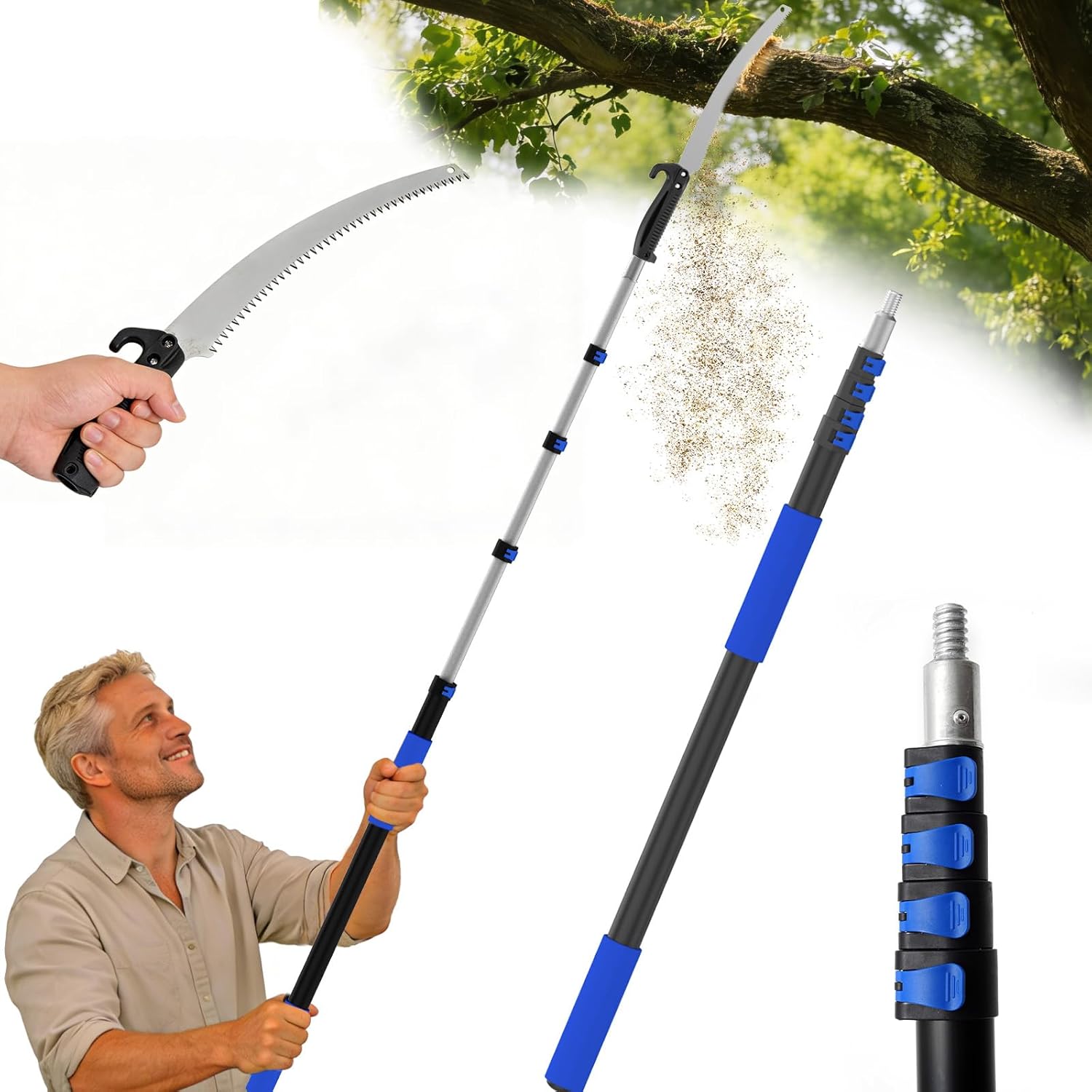26FT Reach Pole Saws for Tree Trimming, Manual Pruning Pole Saw with 5-20FT Telescoping Extension Pole, Tree Pruner Tree Trimmer with 19" 3X Detachable Saw for Yard Garden Trees Palms Shrubs