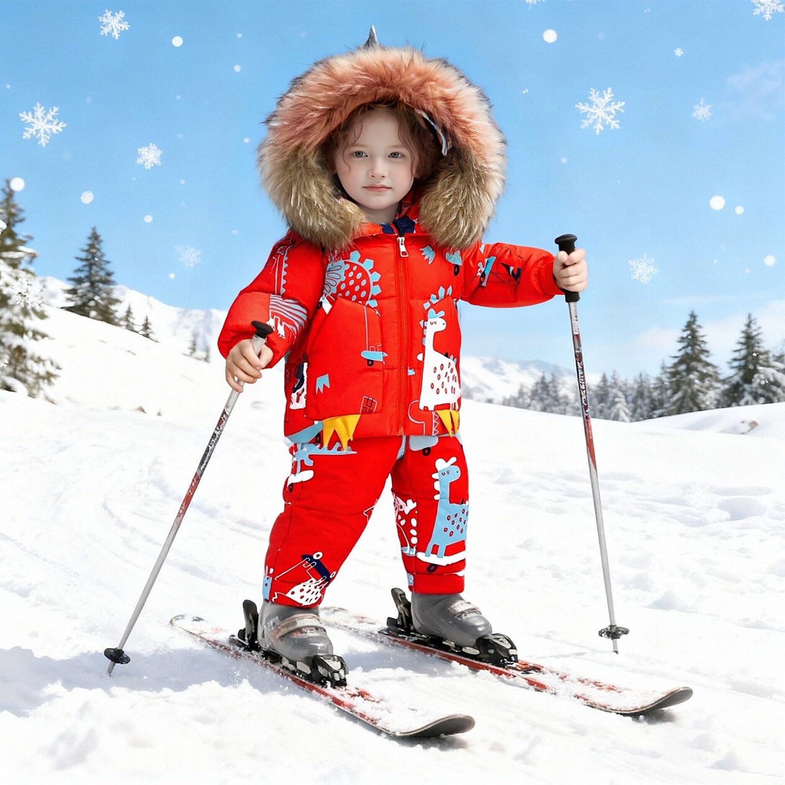 Generico Tuta Sci Bambino,Tuta da Neve Isolante per Bambini Due Pezzi Abbigliamento Termico Invernale per Bambini Antivento Abbigliamento Caldo per Bambini Piccoli E Ragazzi