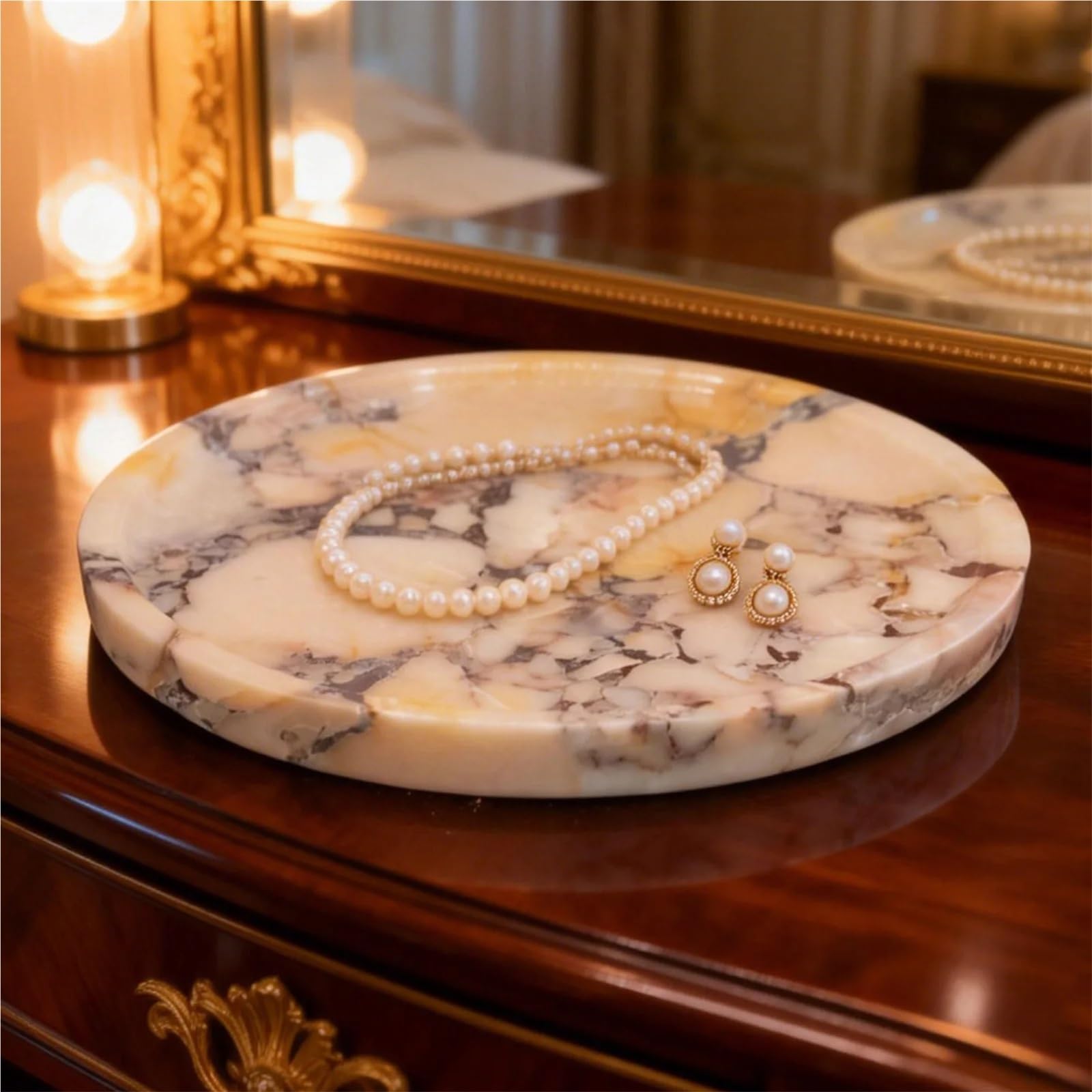 Vassoio portaoggetti in marmo Classico retrò for la casa, organizer da tavolo decorativo for ufficio