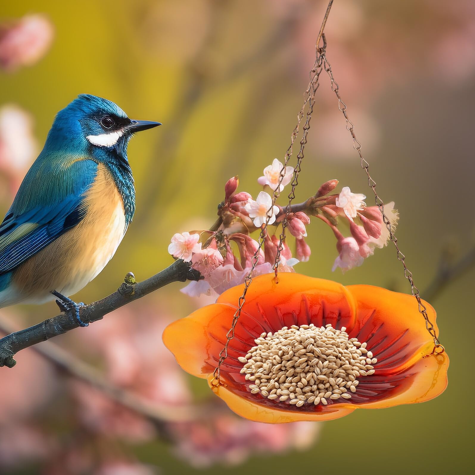 SHINEOFI Mangiatoia Uccellini Esterno in Metallo Forma di Fiore Appendibile con Gancio per Giardino e Cortile Decorazione Tradizionale Resistente e Facile da Pulire per Alimentazione