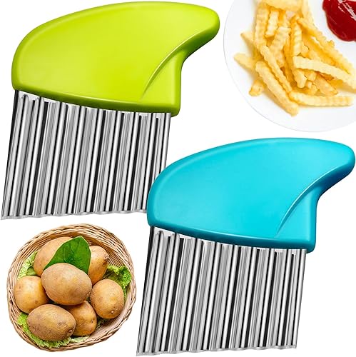 Cortador de arrugas de acero inoxidable, 2 piezas, cortador de papas fritas, herramienta de corte de jabón de patatas onduladas, cortadores de