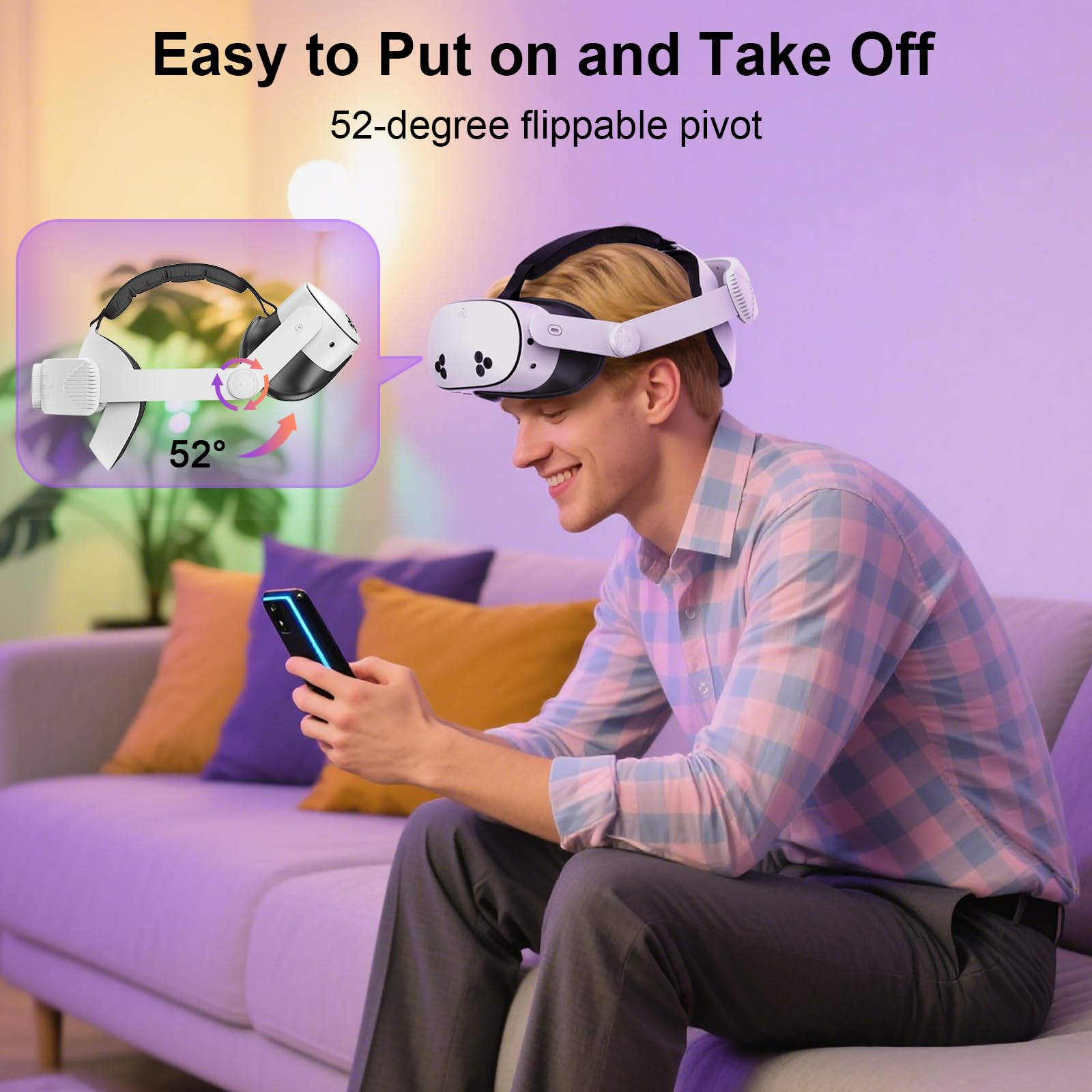 Sangle de tête pour casque de réalité virtuelle Meta Quest 3/3s, avec Oculus Quest /3/3s, sans batterie, soutien amélioré, sangle réglable et confortable