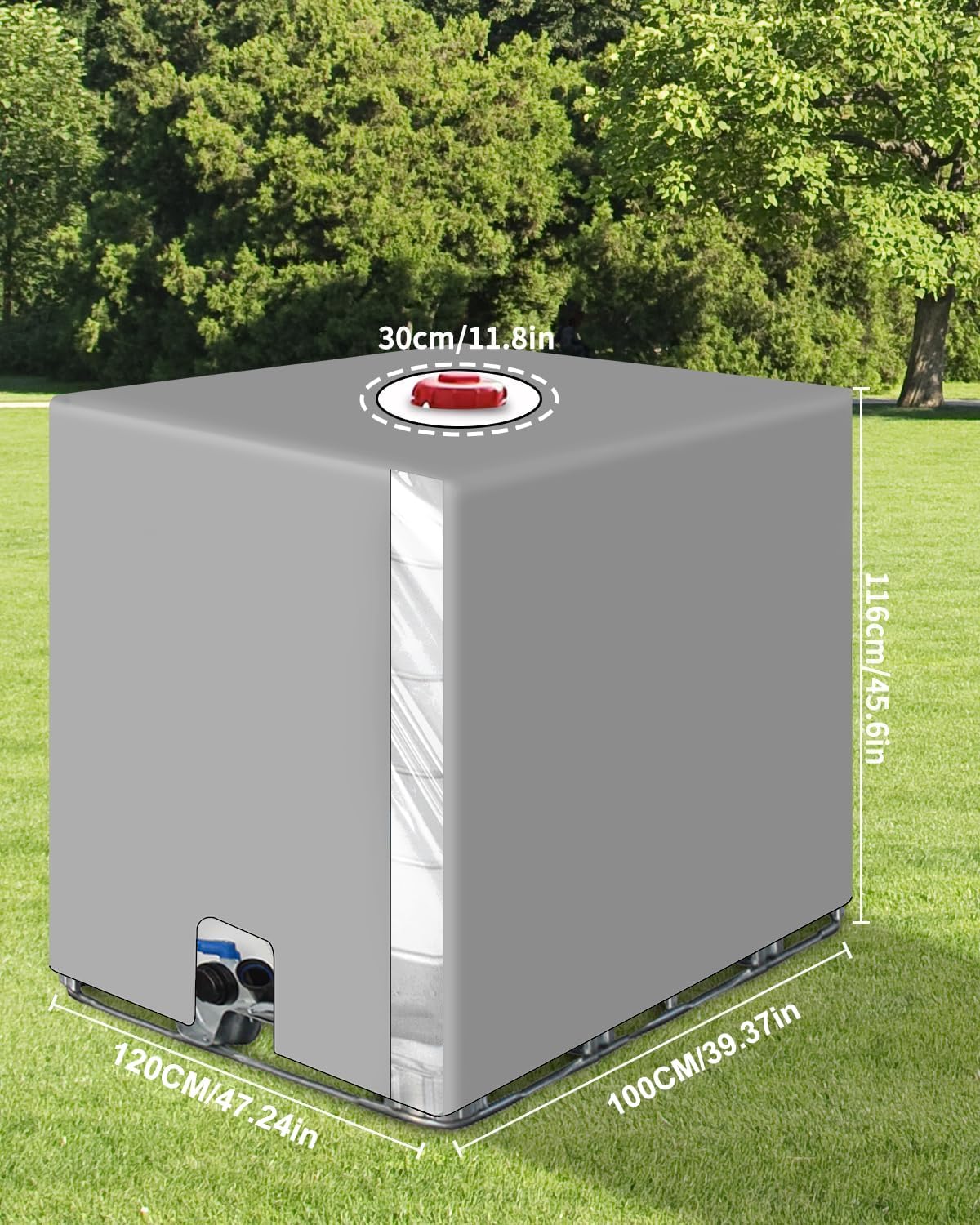 IBC Tank Abdeckung 1000L, IBC Container Zubehör, Wassertank Abdeckplane mit Transparenter Folie, Anti-UV Schutzplane Regenwassertank Abdeckung, IBC Wassertank Abdeckung, Grau