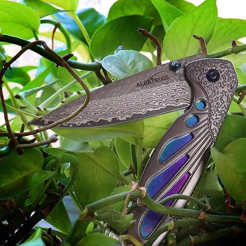 Miniatura 7 de ALBATROSS HGDK026 - Cuchillo de bolsillo plegable de acero de Damasco moderno y afilado con bloqueo de forro para uso diario, regaloscolecciones