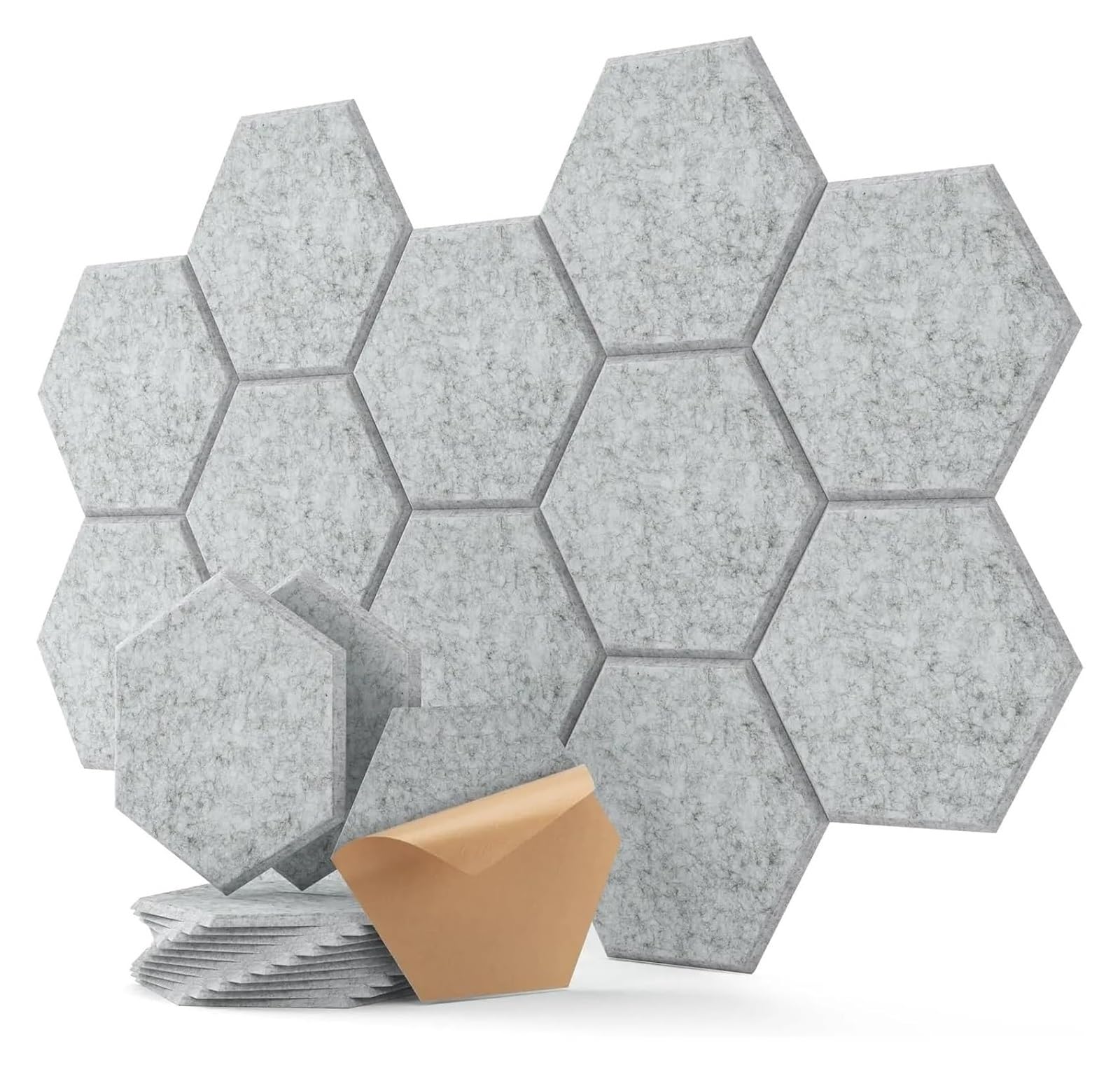 Panele dźwiękochłonne, 12 samoprzylepnych dźwiękoszczelnych paneli piankowych 3 Design Multi Noise Absorbing Studio Office Home(Basic Hexagon Grey)