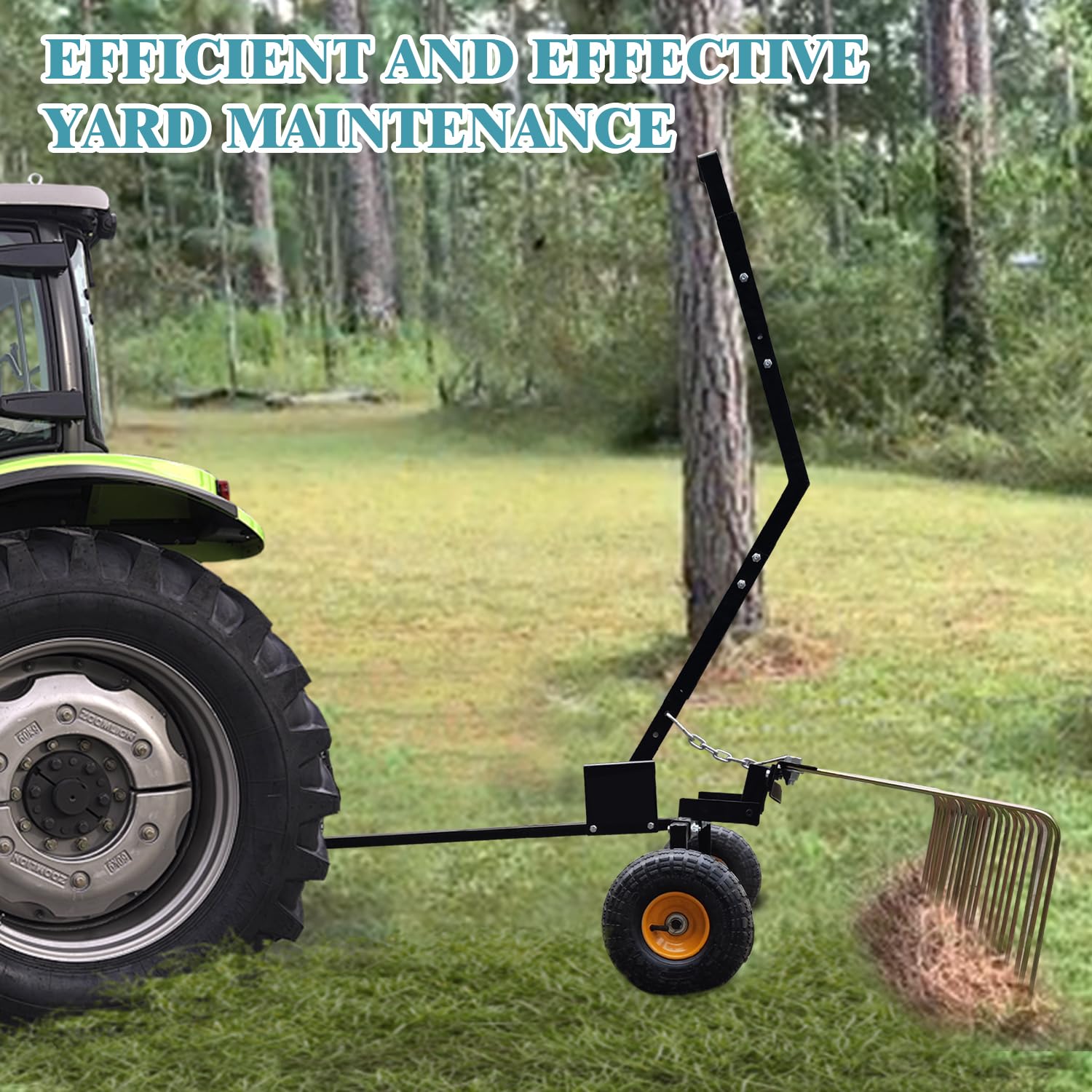 Rasentraktor Rechen mit 150cm Arbeitsbreite, Rasenstriegel mit Hebegriff & 24 Stahlzinken, Rasenlüfter zum Entmoosen und Laubrechen auf Rasen, Rasenkamm Vertikutierer für Aufsitzmäher Traktor ATV UTV