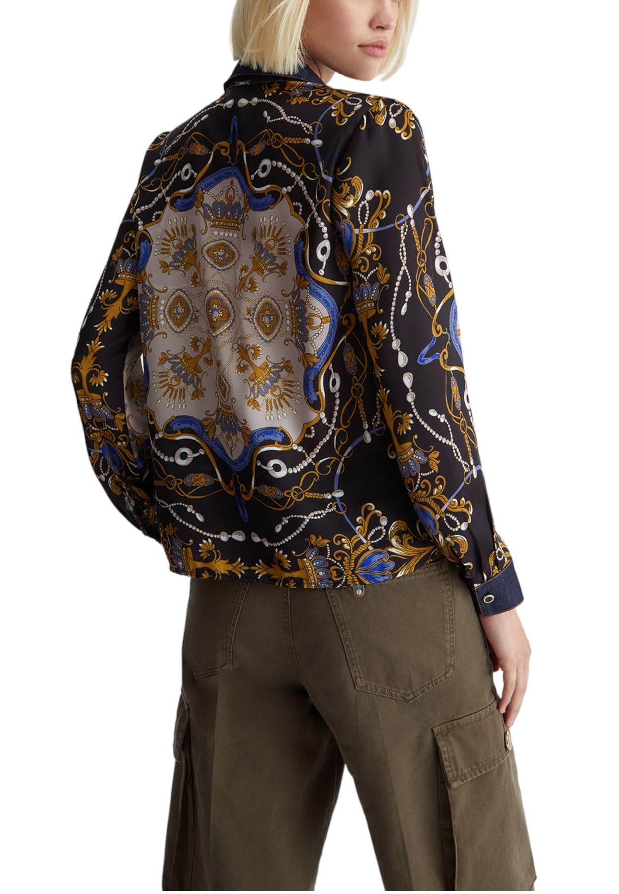 Liu Jo Damenhemd, Modell aus regulärer Passform, aus Satin und Denim, Farbe den.Blue Barock Was