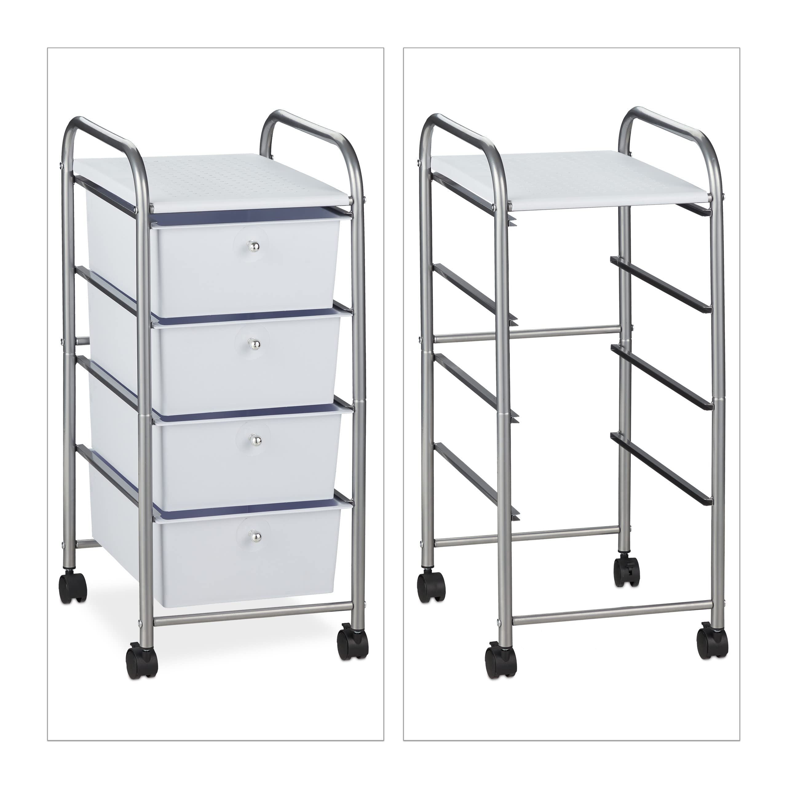 Relaxdays Chariot sur Roues pour Bain, 4 tiroirs, métal et Plastique, cosmétiques, 74 x 33 x 39 cm, Choix de Couleurs