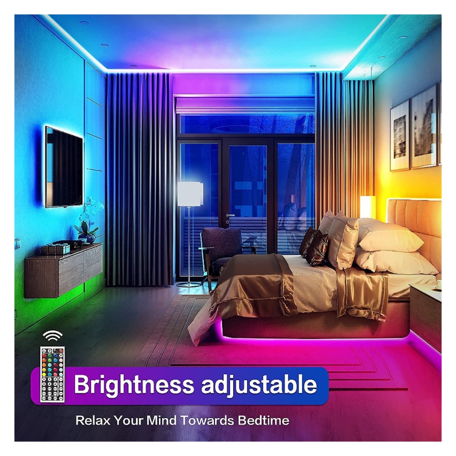 Taśma świetlna LED, sterowanie RGB, zmieniające kolory, z 24 przyciskami, pilot zdalnego sterowania, tryb 5050, do dekoracji pokoju, telewizor Bluetooth, SMD5050 RGB (BT 44 klawisze, pełny