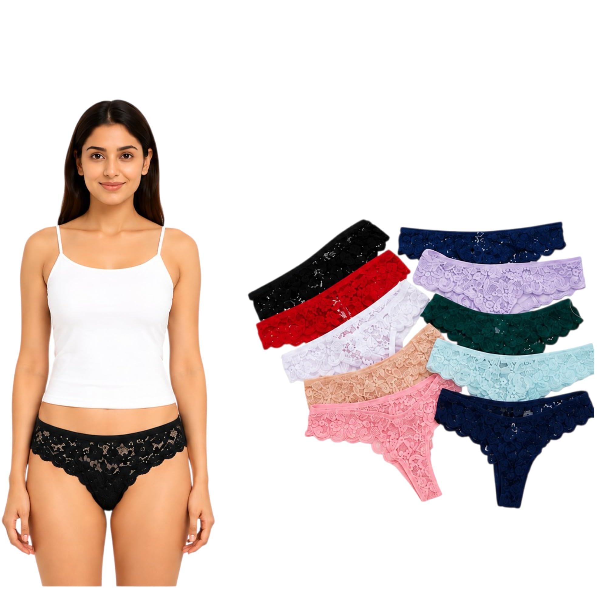 sizzlestyle Women's Lace Thong Panties Pack of 2 | Sexy Breathable No Show Underwear | Seamless Stretch T-Back G-String Briefs for Women | Asorted Colors-picture-12