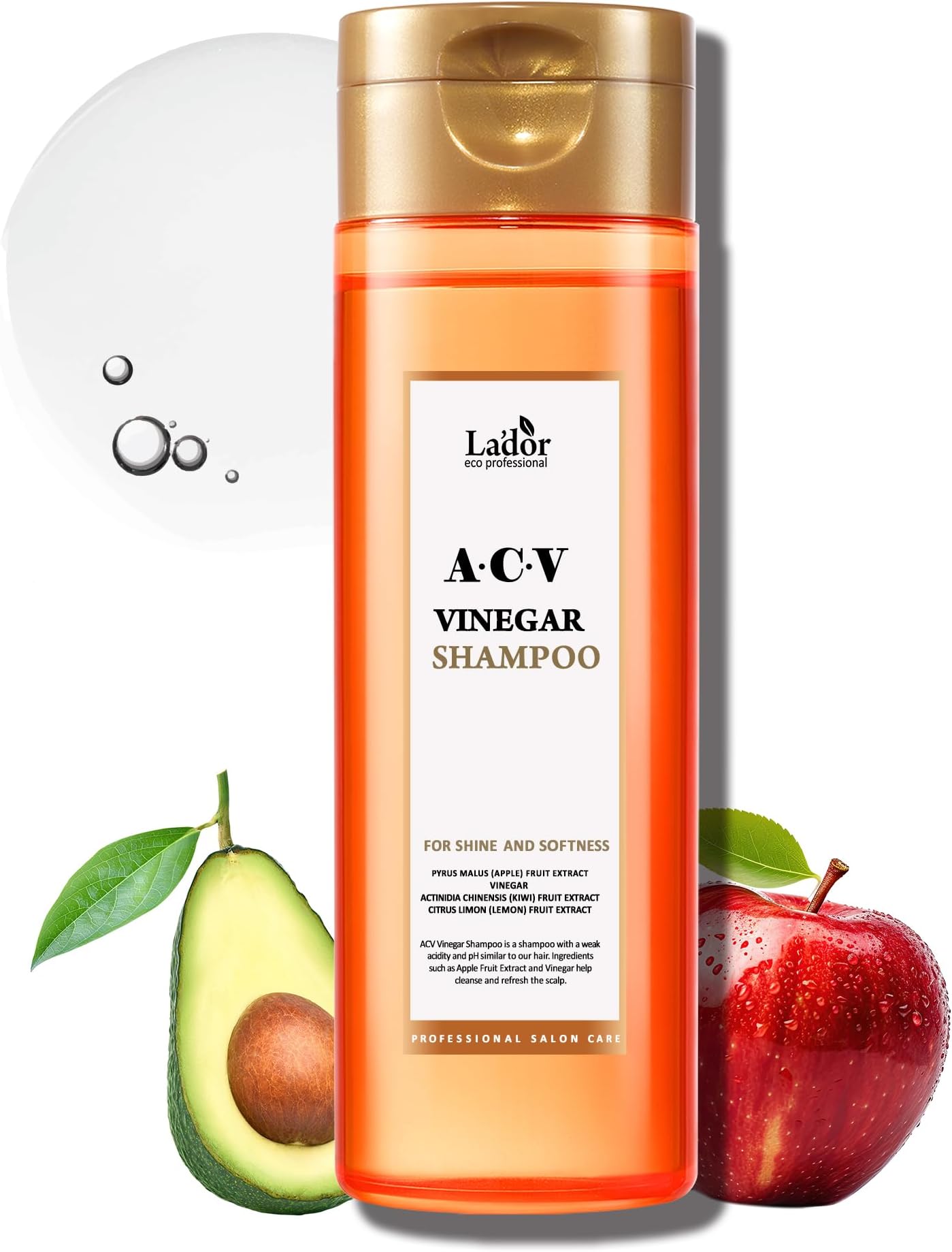 Apple Cider Vinegar Clarifying Shampoo w/Tea Tree Sub-Acidic pH-balanced - Glossy Shine Refreshing for Greasy Dandruff Oily Scalp Hair Free of Silicone Paraben Sulfate 5.07 Fl Oz LADOR Korean