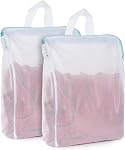 OTraki 24 x 32 sac à linge Mesh de pouce avec poignées 2 Sacs à fermeture à glissière pour lave-linge Large ouverture Sac à linge délicat Ne pas sécher, fusion 60-80°C