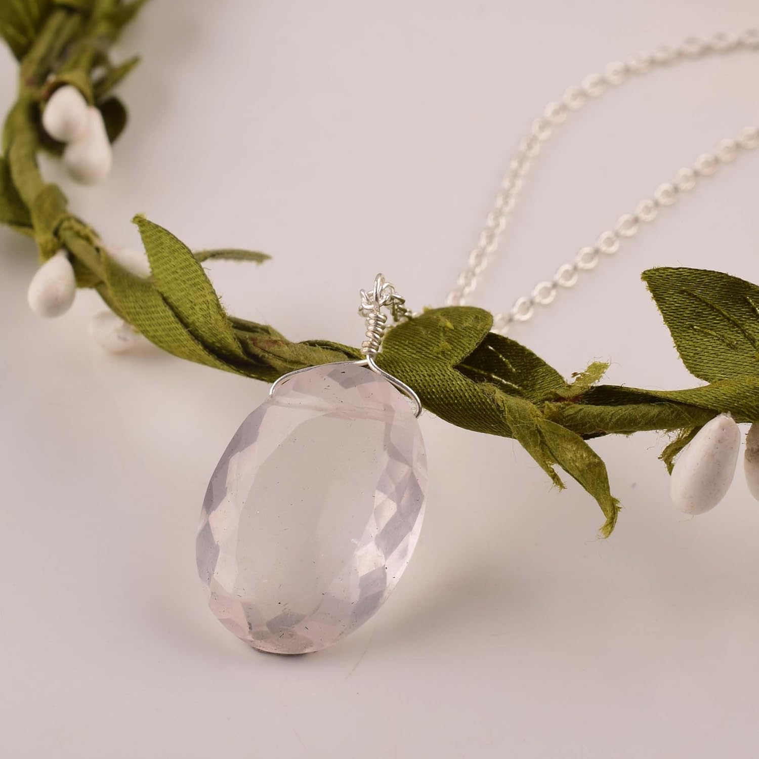 Natural Rose Quartz Faceted Necklace Pendant Gemstone Pendant, Gift For Her, Silver Jewelry 18 Inch Chain (rose-quartz) Gift for her, Christmas gift - Image 2