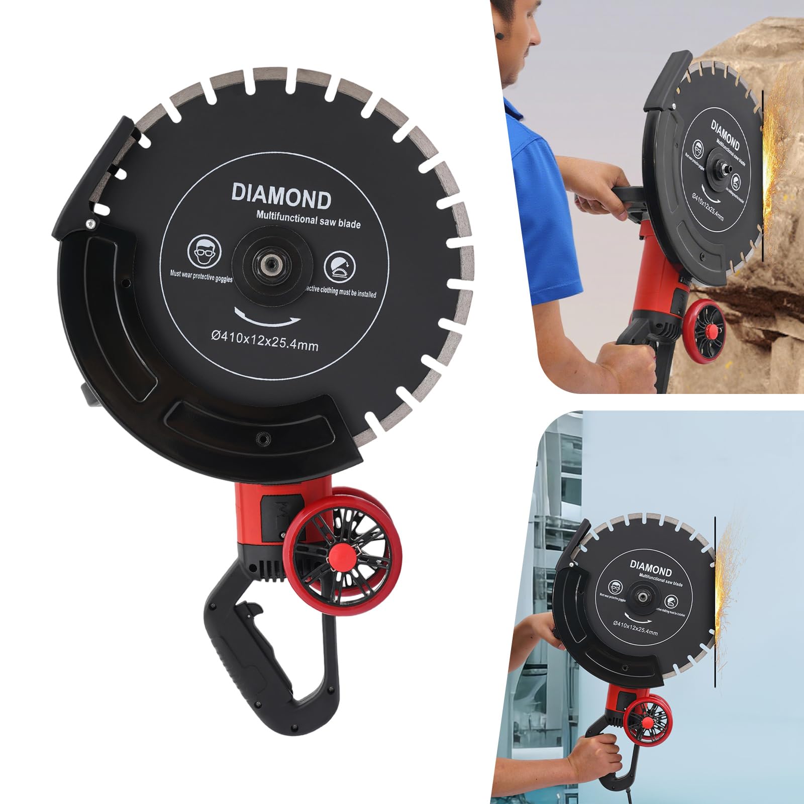 Sierra eléctrica para hormigón, 4000 W, sierra circular con hoja de sierra y polea de inversión rodante para cortar piedra, hormigón, granito