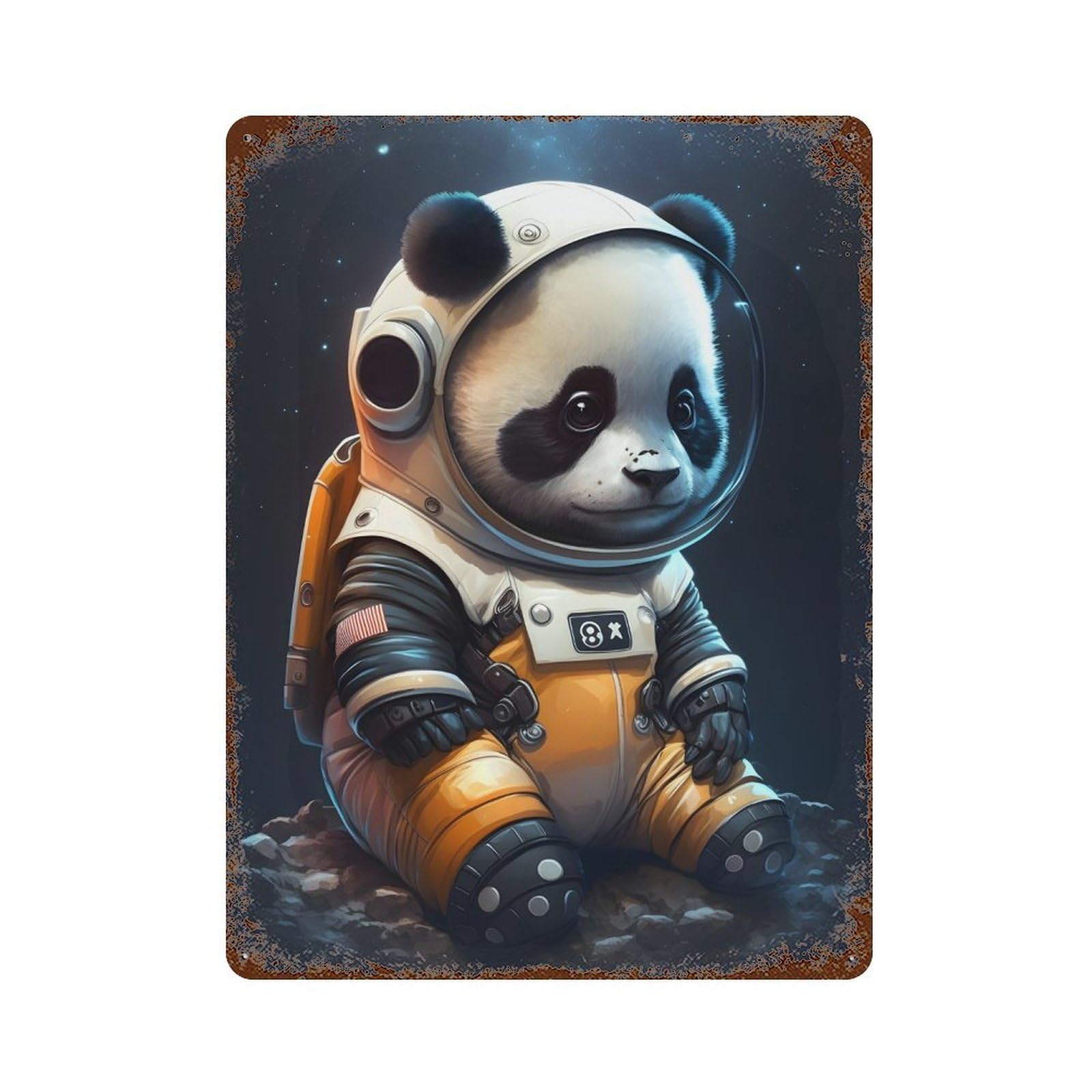 Vintage Rust Metal Sign Panda Astronaut Space Suit-7 15.7"x11.8", Old School Wall Decor for Office, Studio And Wall Decor