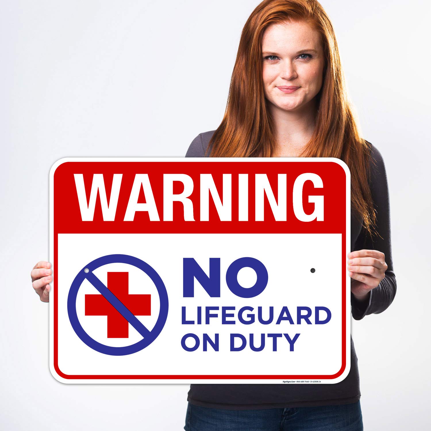 Warning No Lifeguard On Duty Sign, Pool Sign, 18x24 Inches, 55 mil Thick HDPS (high Density polystyrene), Made in USA