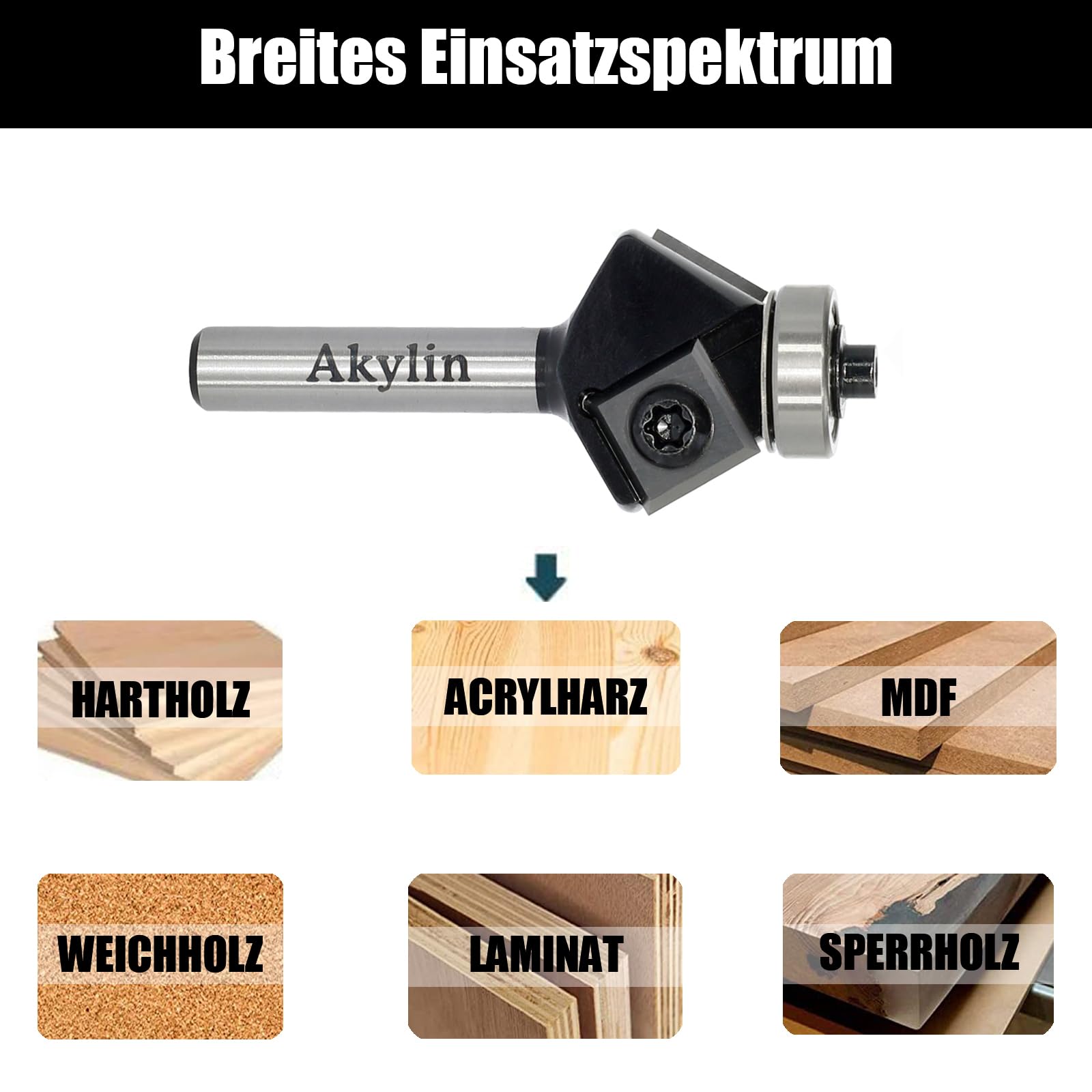 Wendeplatten Fasefräser 8mm Schaft，4-seitigen Austauschbare Hartmetall Klinge，Fasenfräser für Oberfräse mit Kugellager，Fasenfräser 30 Grad Holzfräser für Kantenbearbeitung