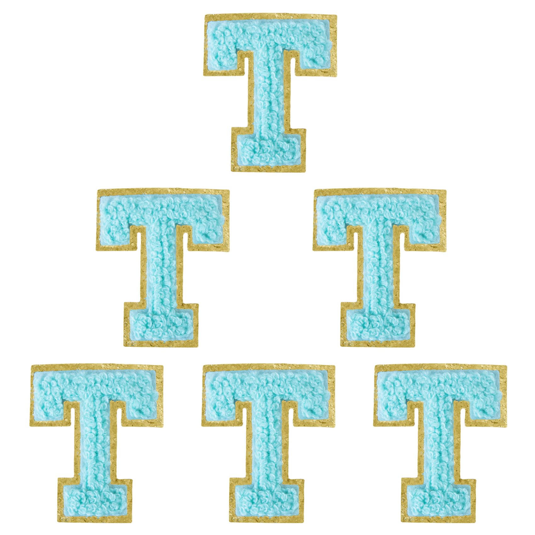 Aganmi 6Pcs Self Adhesive Chenille Letter Patches Preppy 2inch A-Z Varsity Letter Patches Sew On Embroidered Repair Patch for Clothes Hats Bags Letter