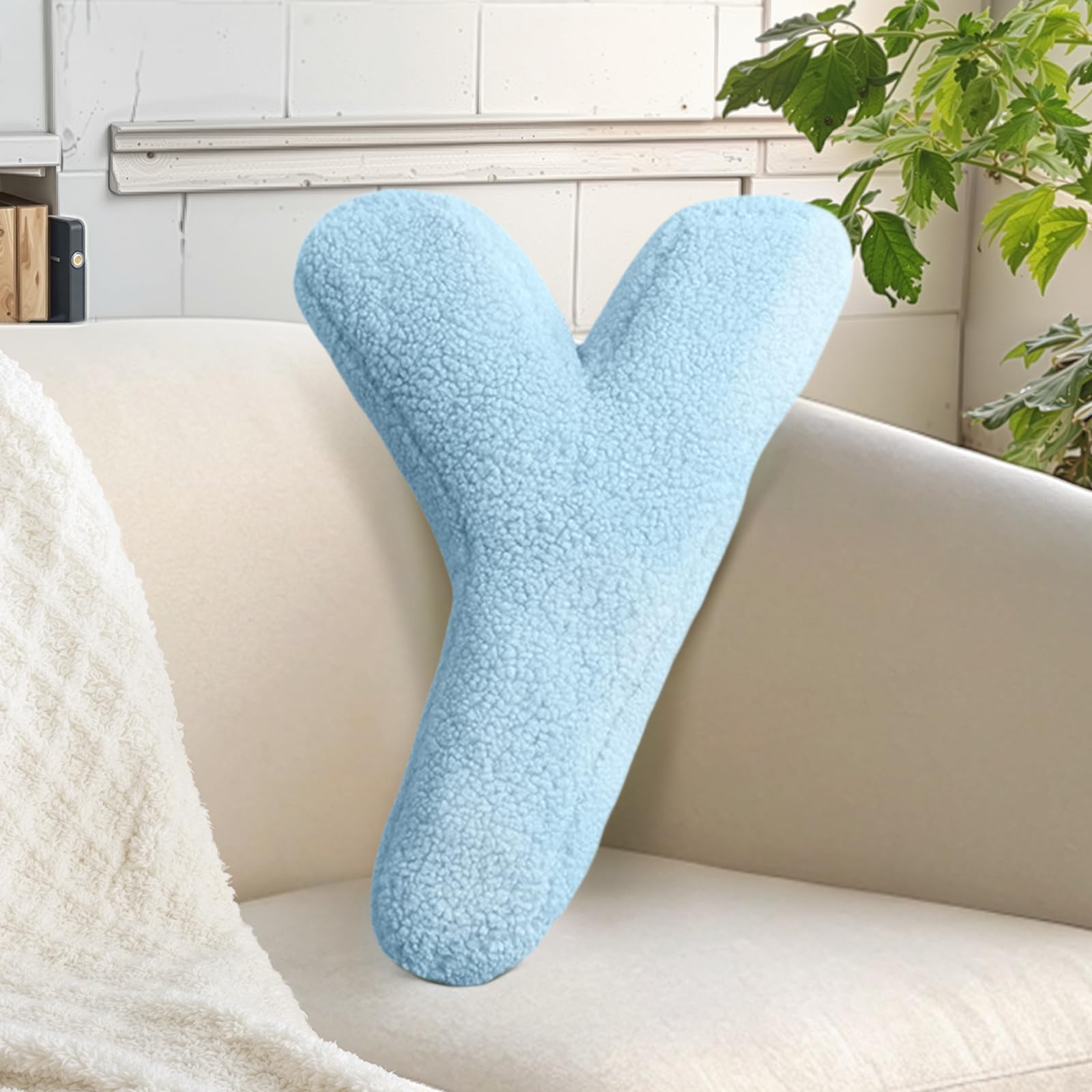 Letter Throw Pillow Initial Letter Cushion Lambs Wool Kids Room Decor Accent Decorative Pillow for Nursey (Y, 14.9" Lx11.8 W)