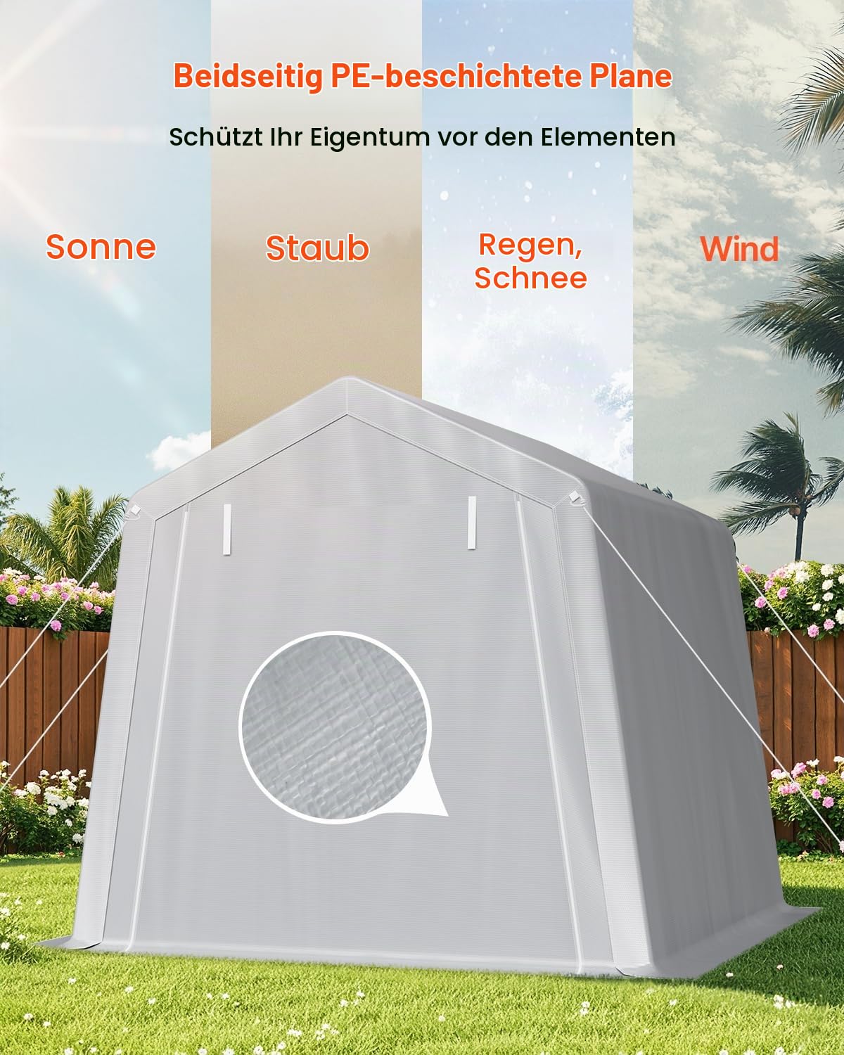 VEVOR Gerätehaus, 243,8x243,8x229cm, Garagenzelt aus PE, Geräteschuppen, Fahrradgarage, Gartenschuppen, Carport, Fahrradschuppen, Aufbewahrungsgarage für Motorrad, Rasenmäher, Fahrrad, grau