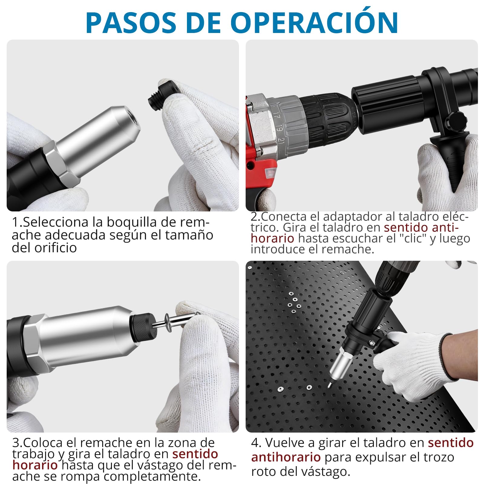 AUTOUTLET Accesorio de Remache para Taladro Destornillador Inalámbrico, Adaptador de Remache Eléctrico con Remaches de 79 piezas 2,4/3,2/4,0/4,8 mm para Remaches Ciegos (Negro)