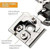 Vista 10 de Chibery 50 Pack 1-5/16" Overlay 3D Soft Close Concealed Hinge for Face Frame Door, Smooth Slow Self Closing Hinges, Satin Nickel, Hidden 105° Open