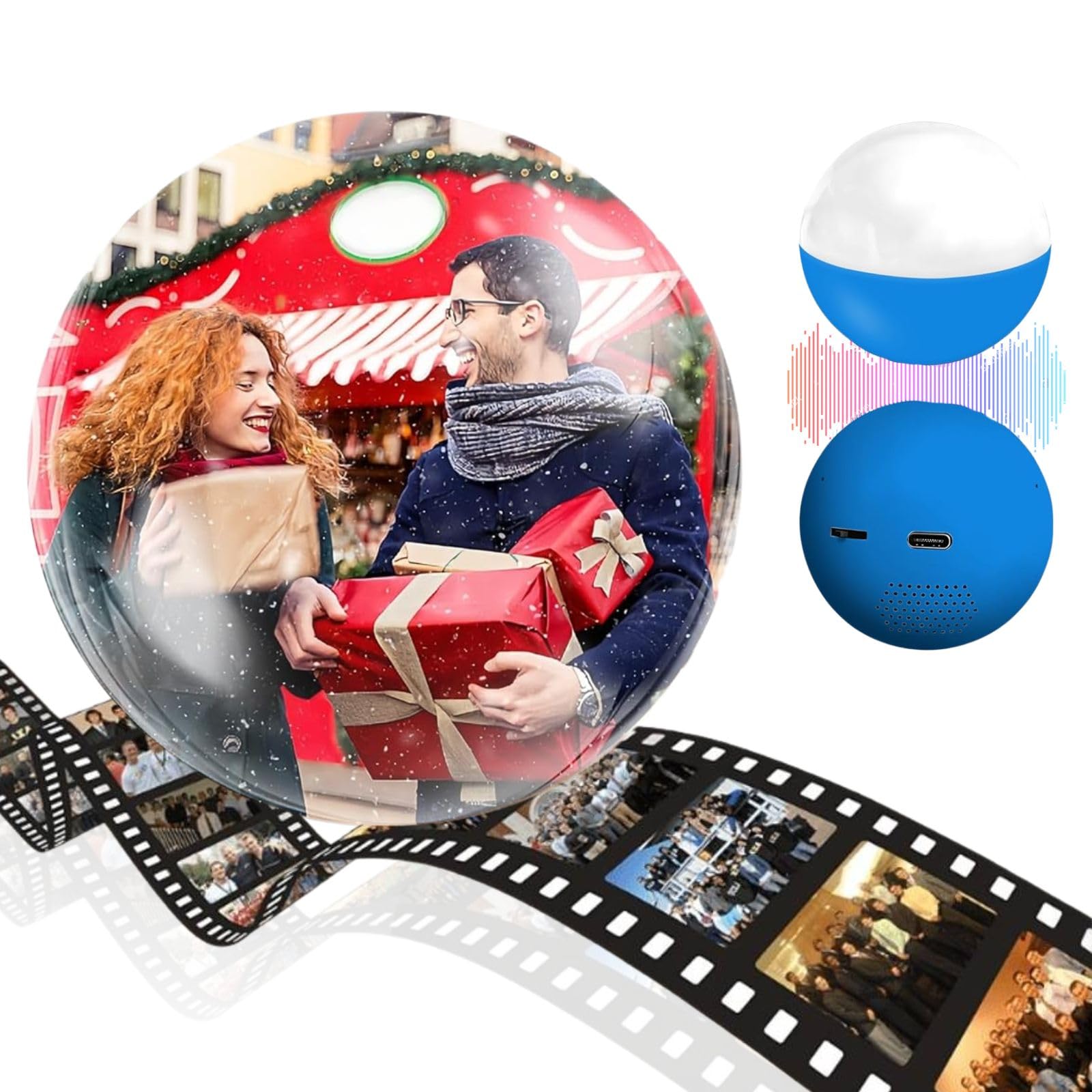 Memory Pearl Ball, Memory Orb Ball - 2.7" Crystal Ball Video Player, Memory Video Orb, with Electronic Screen Anniversary Birthday Wedding Pet Memorial (Blue)