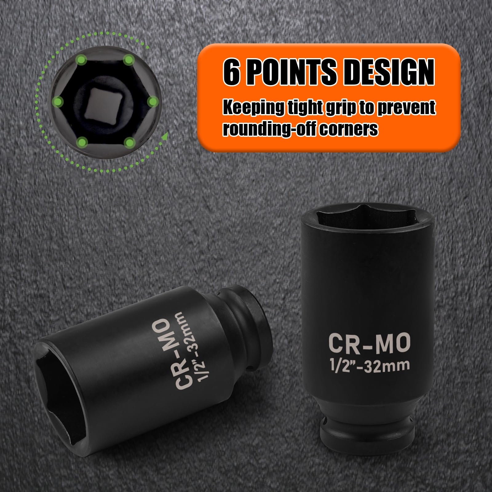 EGOFIX 1/2" Drive Deep Impact Socket, 32mm Metric Socket, Axle Nut Socket CR-MO 6 Point for Easy Removal of Axle Shaft Nuts - Image 2