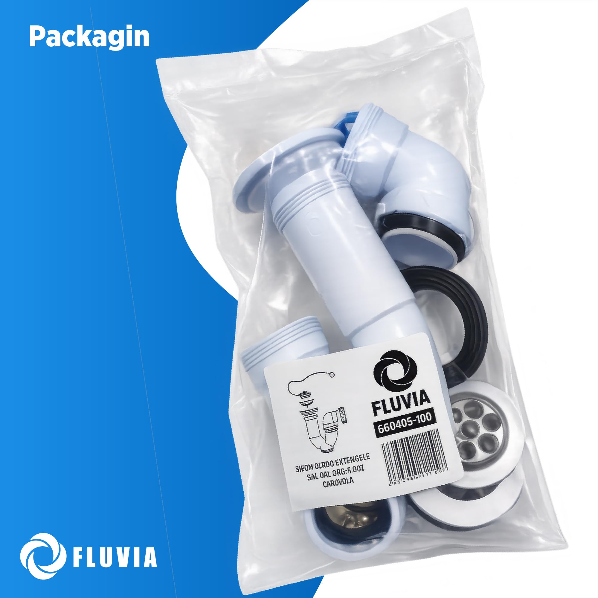 Sifón Curvo Extensible con Válvula y Tapón 1 1/2" Ø40 mm con Reducción Ø32 mm| Sifón para Fregadero y Lavabo | Antiolor, Antifugas | Instalación Fácil | Alta Resistencia | Fluvia