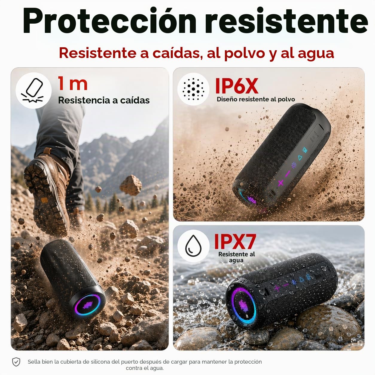 TIMU Altavoz Bluetooth 5.4 Potente, 25W Altavoces Bluetooth con 2 Modos EQ, Correa de Transporte, Compatible con PC, 8 Modos RGB, 24H de Reproducción, Emparejamiento TWS, IPX7, Micro SD y AUX