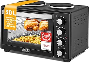 TZS First Austria - Mini-Four with 30L 3200W hob - Pizza oven up to 230°C and 6 heating modes - Multifunctional oven with 4 insertion heights and high-quality accessories