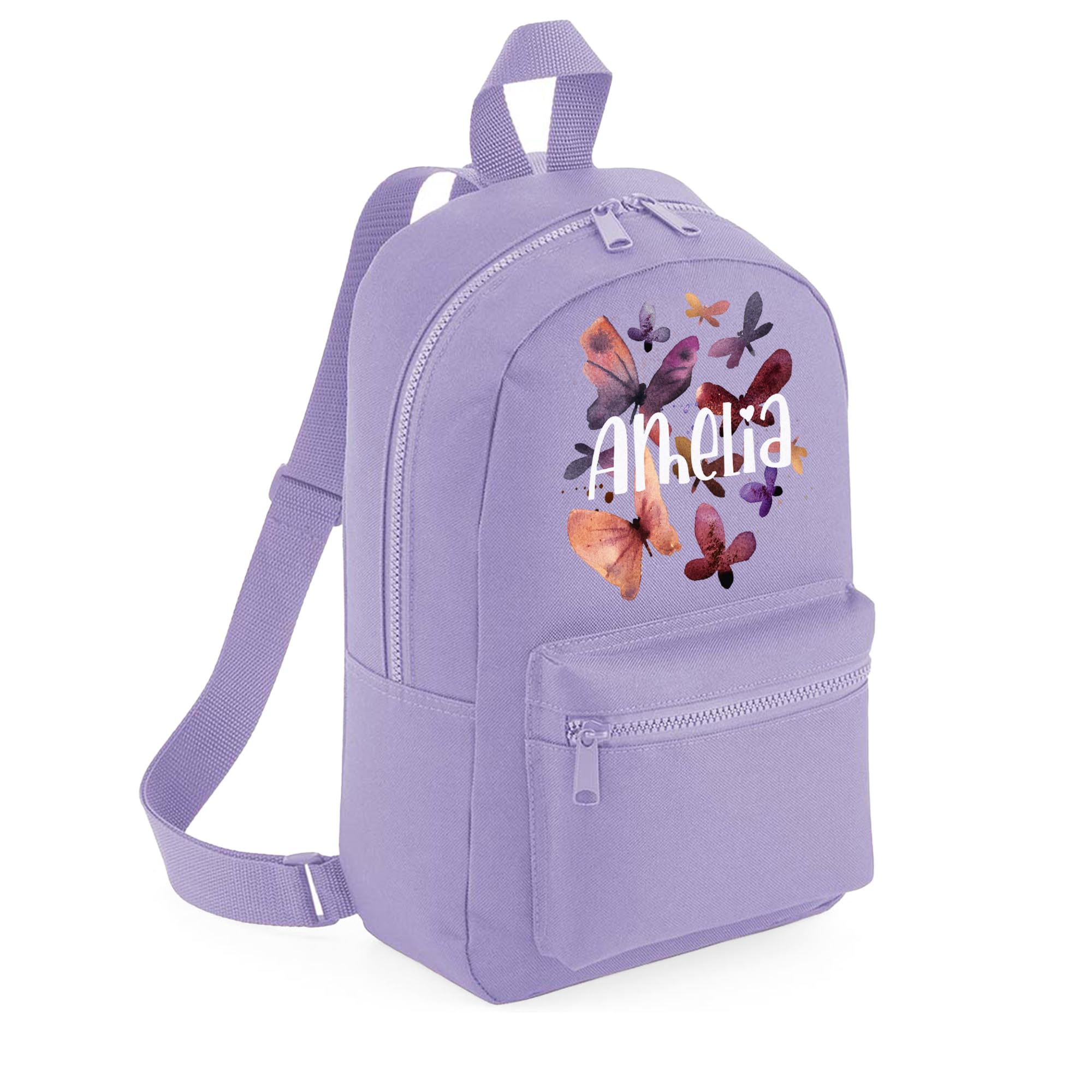 A1 Graphics Ltd Personalised Butterfly Kids Backpack Custom with Name Choice of Colours Butterflies School Bag with Adjustable Straps For Children & Toddlers (Lavender)