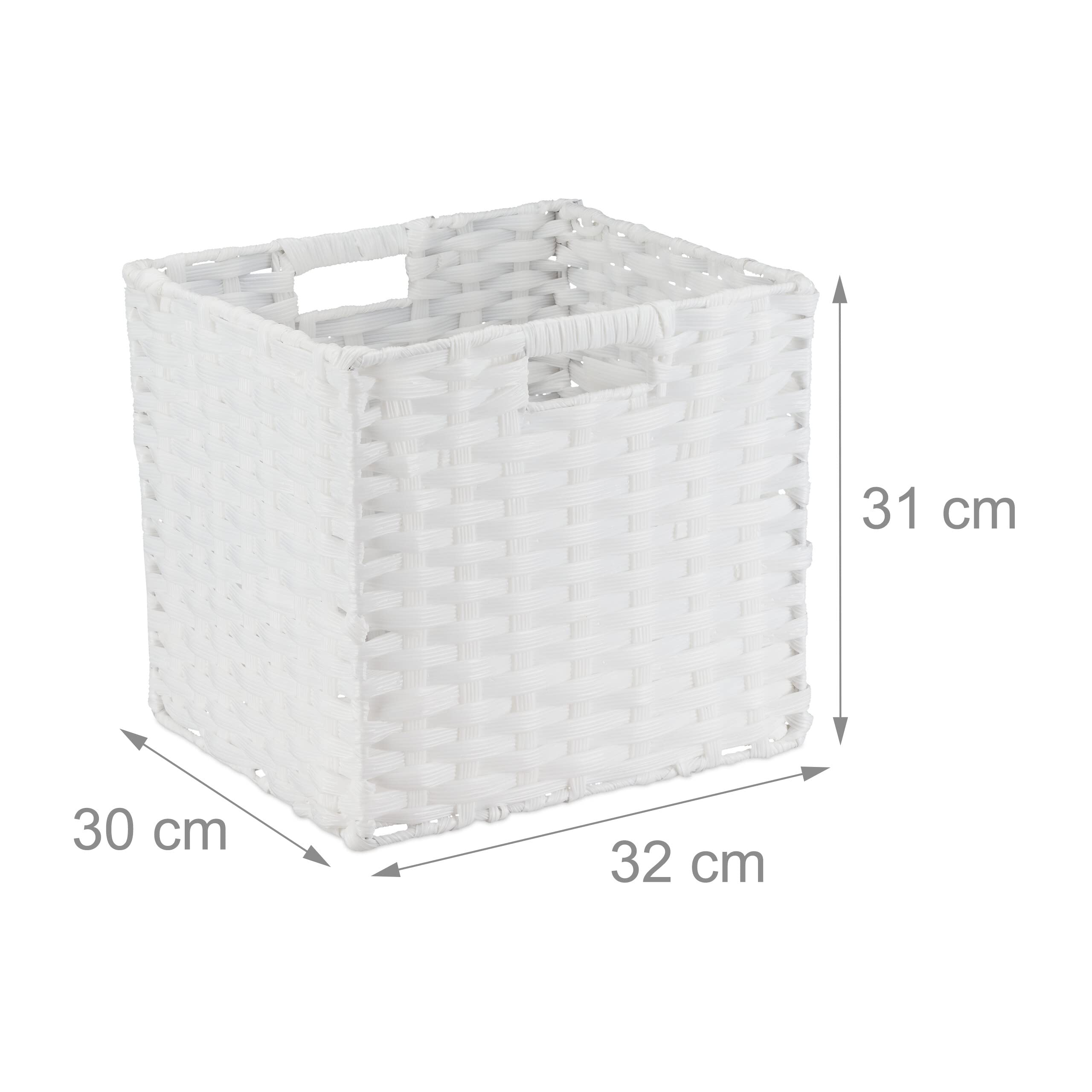 Relaxdays Cesti Intrecciati Portaoggetti in Plastica, Set 4 Scatole da Scaffale, HLP 31x32x30 cm, Organizer Cubo, Bianco