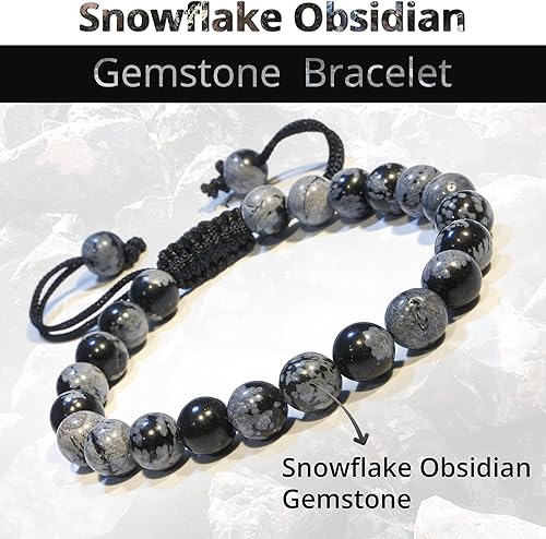 Vista 190 de Adjustable Crystal Bracelet – Gemstone Bead Bracelet with Adjustable Macrame String – Chic Gemstone Bracelet for Men and Women – 8mm Round Healing