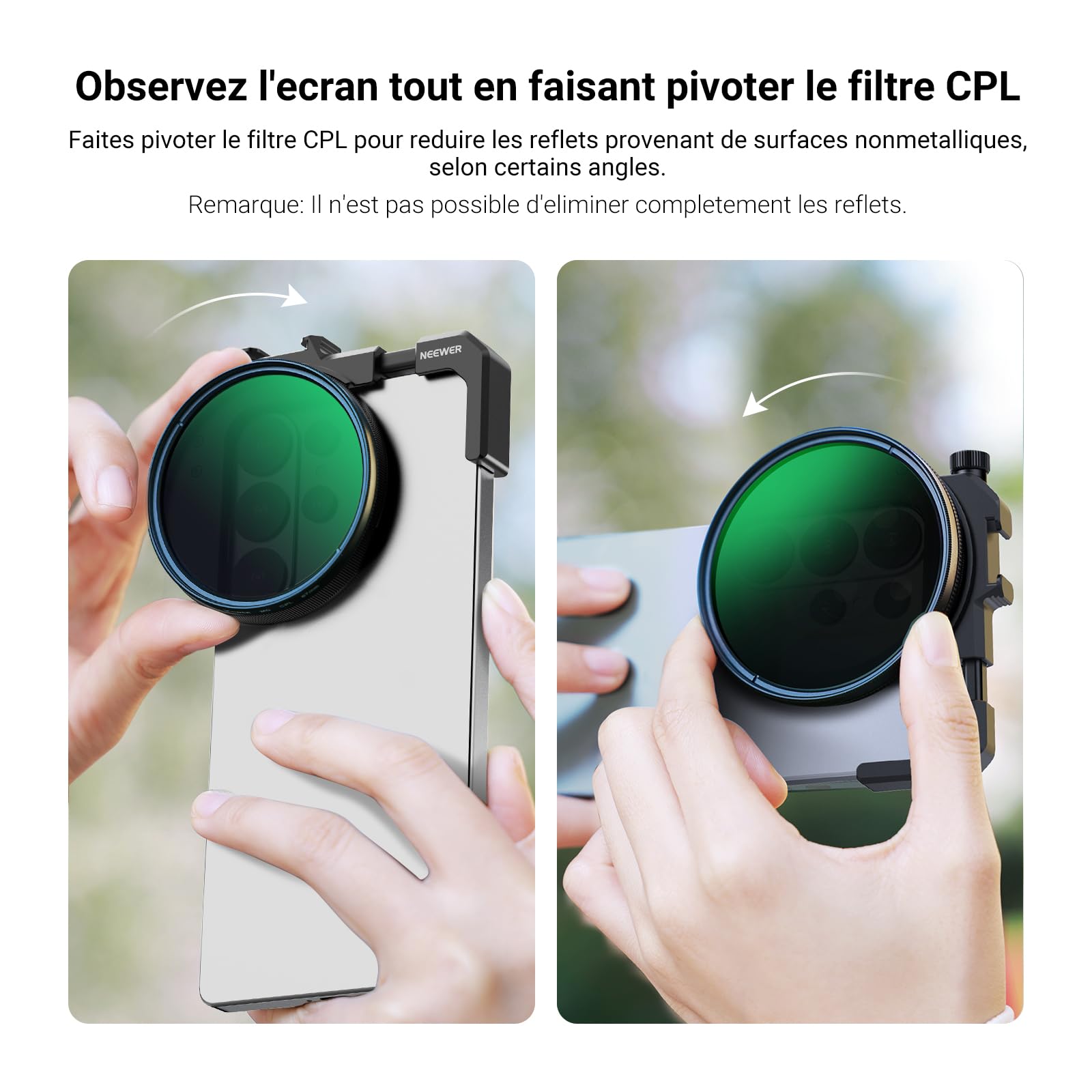 NEEWER 67mm Support de Filtre pour Téléphone avec Pince Réglable, Fixation pour Griffe Flash et Filtre CPL, Accessoires Photo Compatibles avec iPhone 17 16 15 14 Samsung Galaxy S26 Ultra S25, FL-112