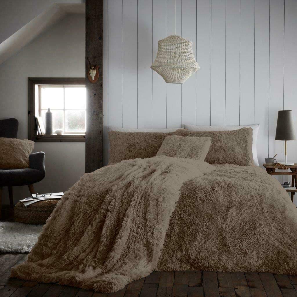 EXQUIZIT HOME® Fleece Teddy Duvet Quilt Cover Bedding Set With Matching Pillowcase Warm & Cosy Hug & Snug Soft Fluffy Bedding Set (Mink, Single, 137cm x 200cm)
