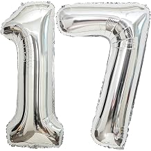 17 Number Balloons Silver 17 or 71 Balloons Number 40 Inch Number 17 Foil Mylar Balloons for 17 or 71 Birthday Party 17 or 71 Anniversary Events Decorations