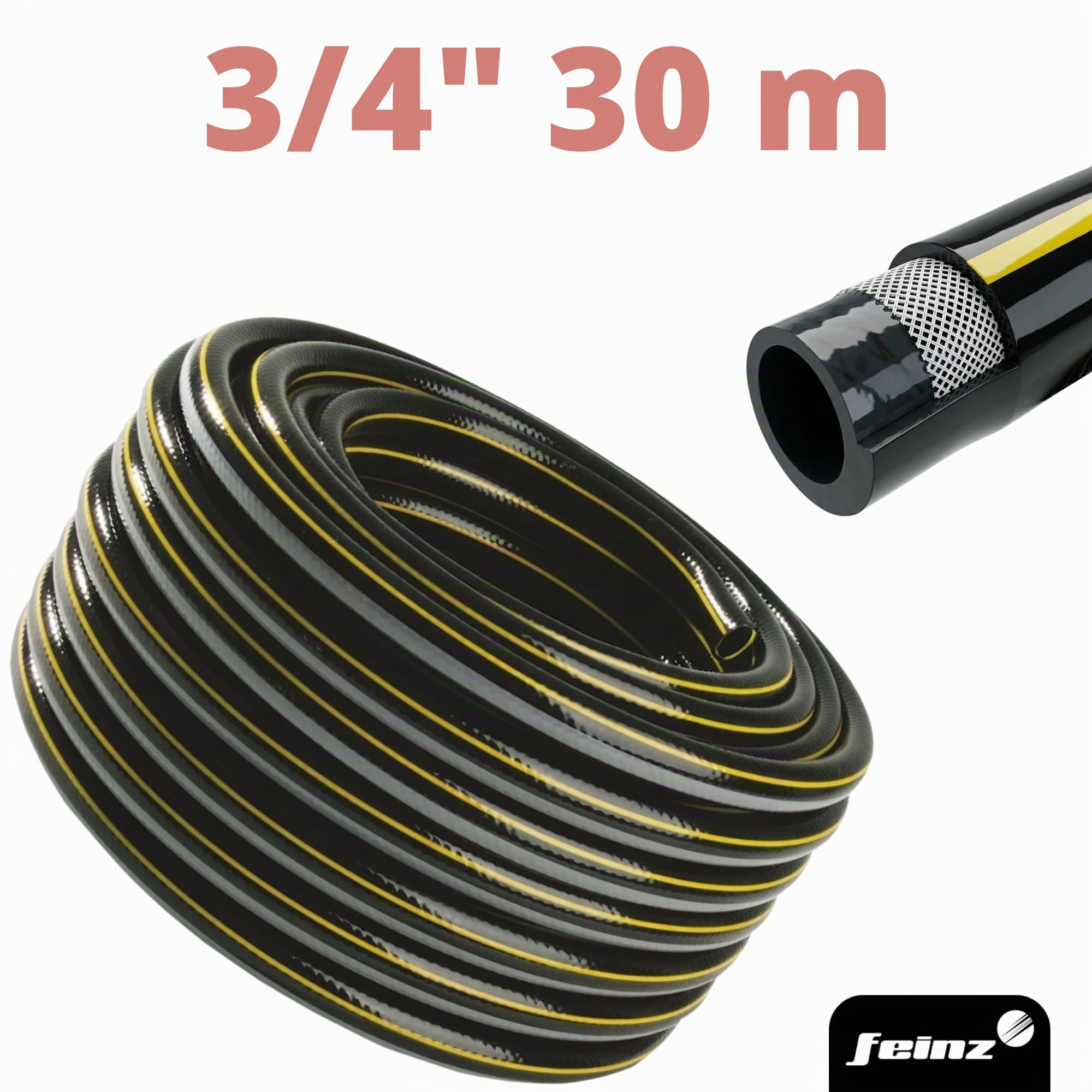 Gartenschlauch 3/4" 30 m | verstärkt, Wasserschlauch, flexibel, PVC, 3-lagig, knickfest, UV-beständig, Bewässerungsschlauch, Garten, Rasen, Pflanzen