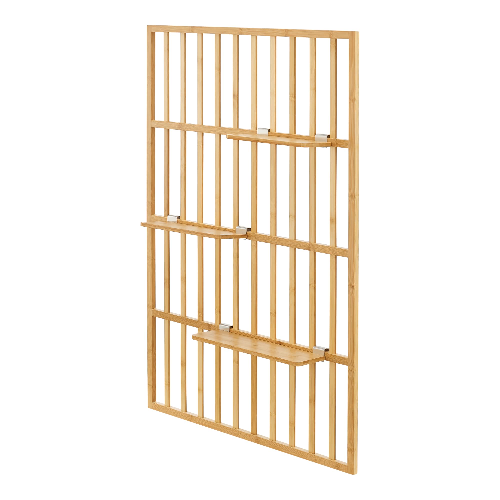 [en.casa] Pannello Portaoggetti da Parete Organizzatore a Griglia con 3 Mensole Regolabili Piani da Larghezze Diverse Pannello da Muro 120 x 80 x 13 cm Bambù Naturale