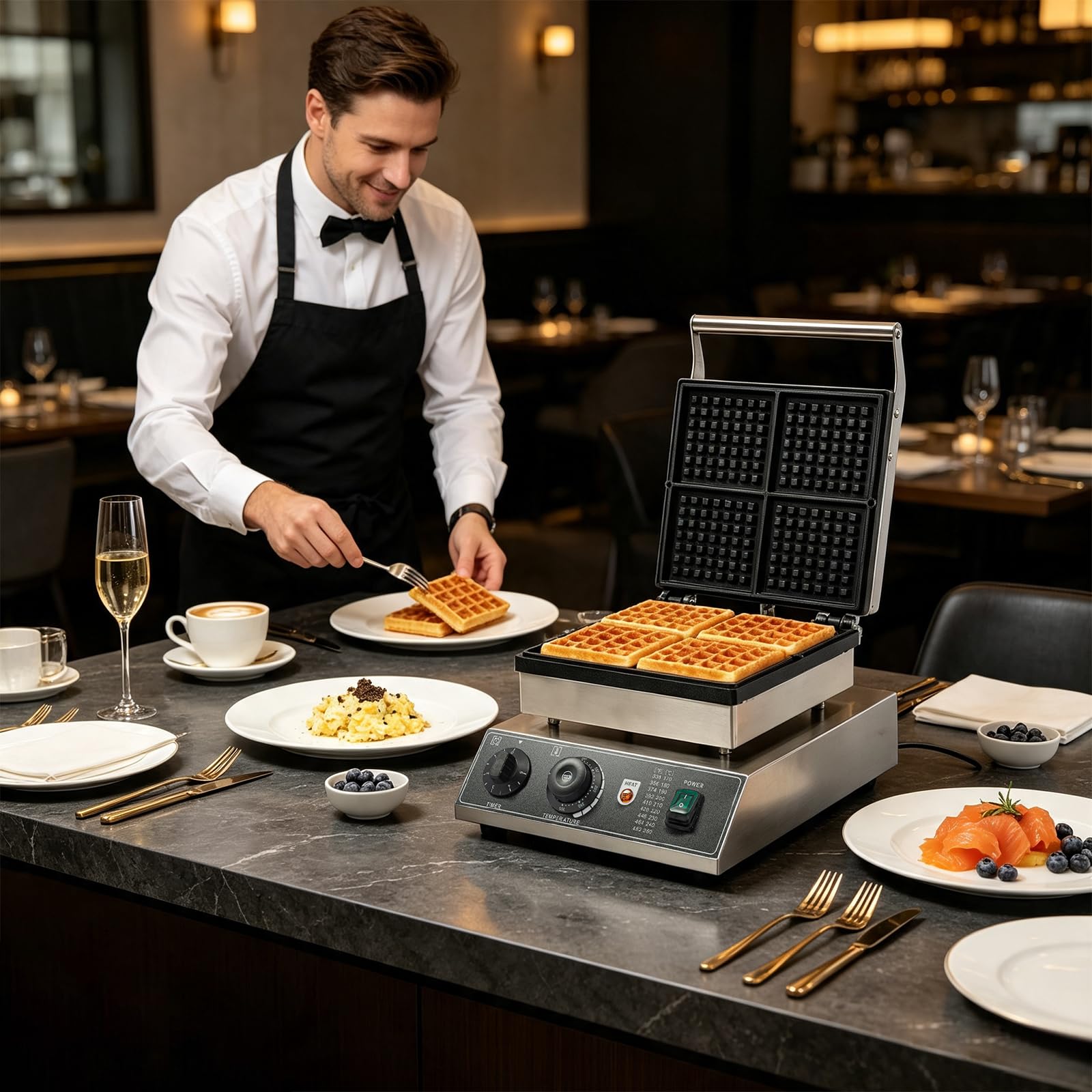 Piastra per waffle professionale, 4 scomparti, per gastronomia