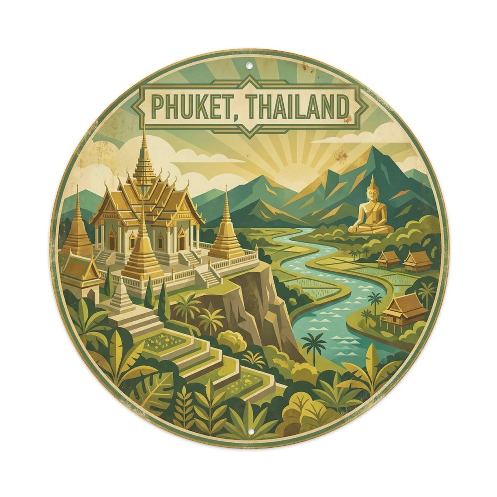 Phuket Temple Panorama Cultural Journey Heritage Metal Tin Sign