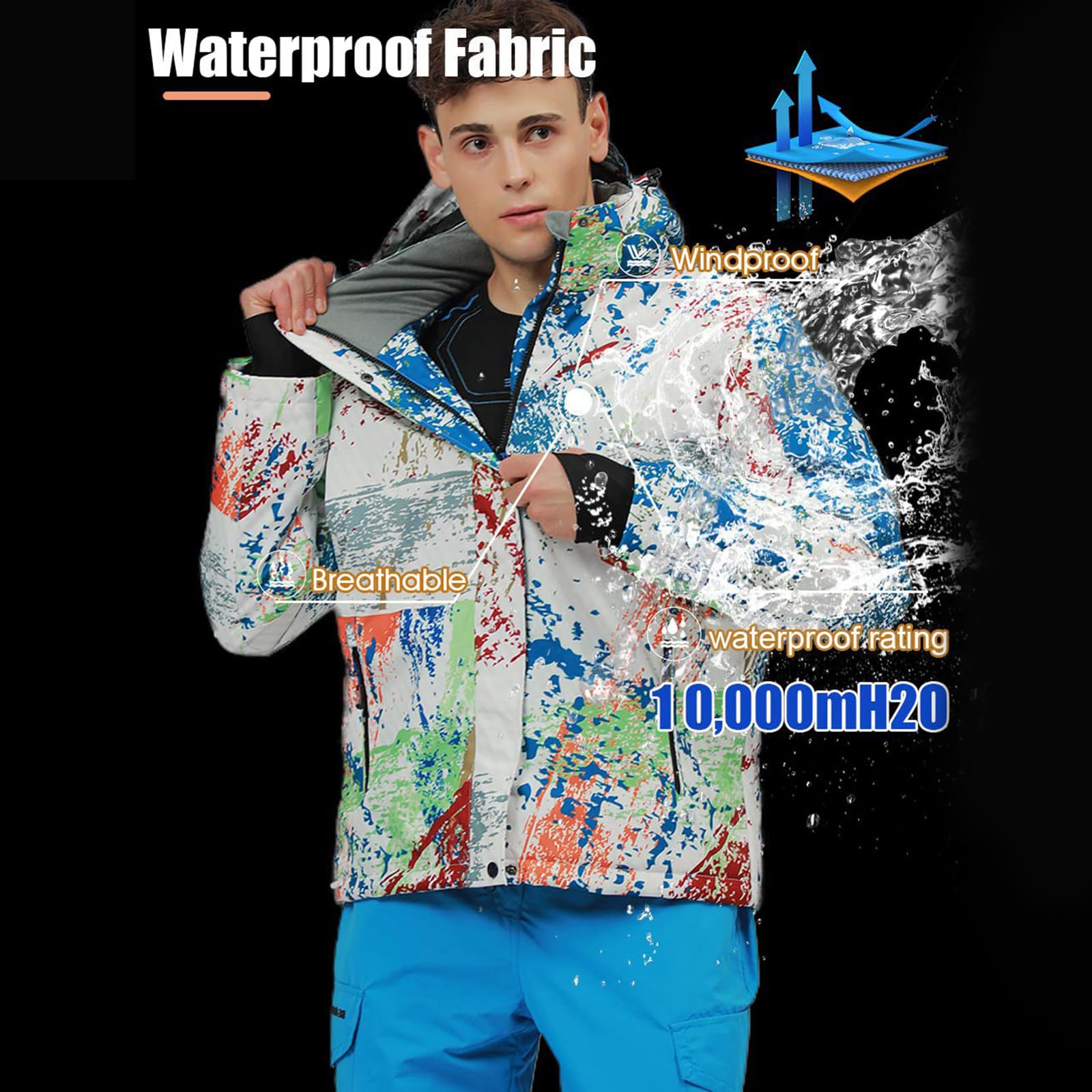 ALSOGO Traje de esquí para hombre invierno impermeable a prueba de viento esquí al aire libre chaquetas de nieve y pantalones chaquetas de snowboard