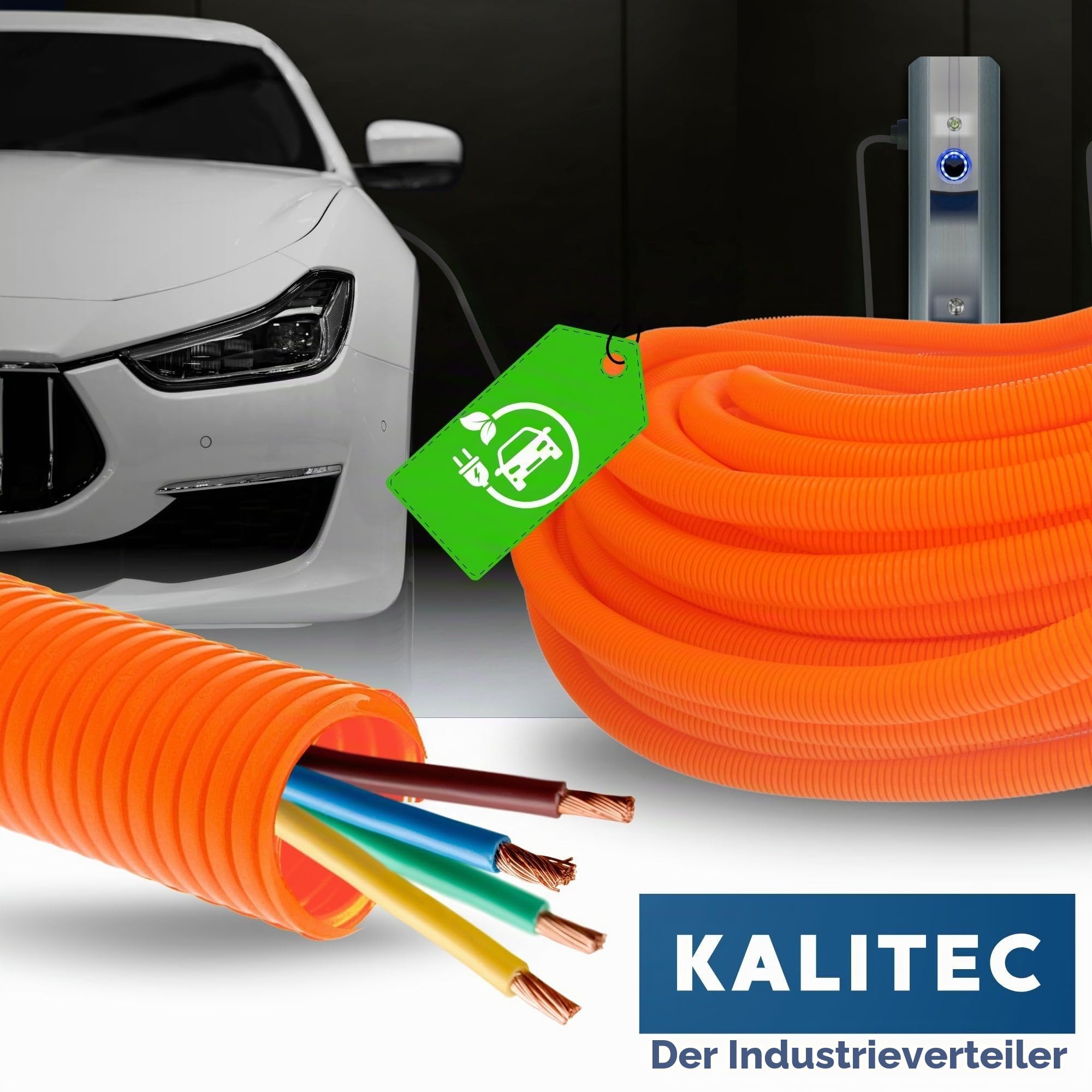 Kalitec 50m Wellrohr PPmod NW 13 Orange - Geschlitzter Wellschlauch | Marderschutzrohr und flexibles Leerrohr für Kabelmanagement - Kabelschutzrohr aus robustem Polypropylen - Schutzschlauch
