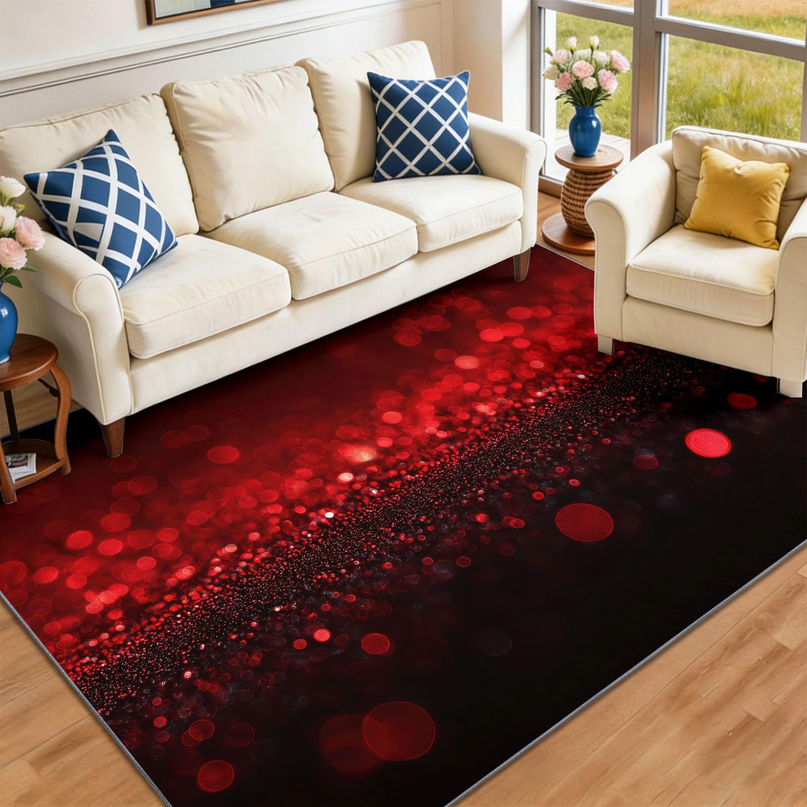 Tapis d'Extérieur Résistant aux Intempéries pour Terrasse Balcon Jardin, Tapis Fantaisie géométrique Moderne Rouge, 160 x 230 cm
