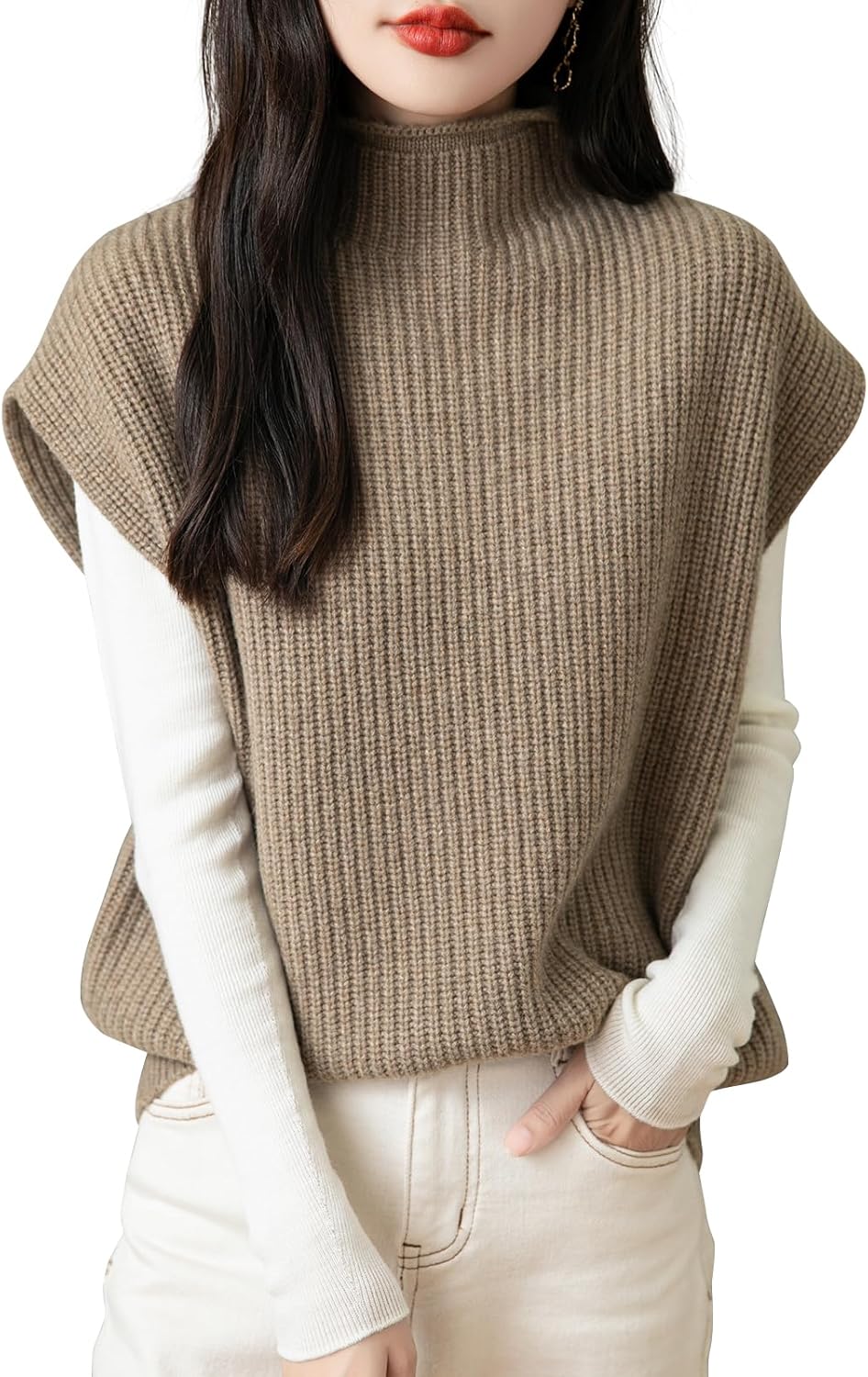 Chanyarn Women's 100% Merino Wool Sweater Vest 2025 Fall Winter Casual Turtleneck Sleeveless Knit Sweater Tank Tops